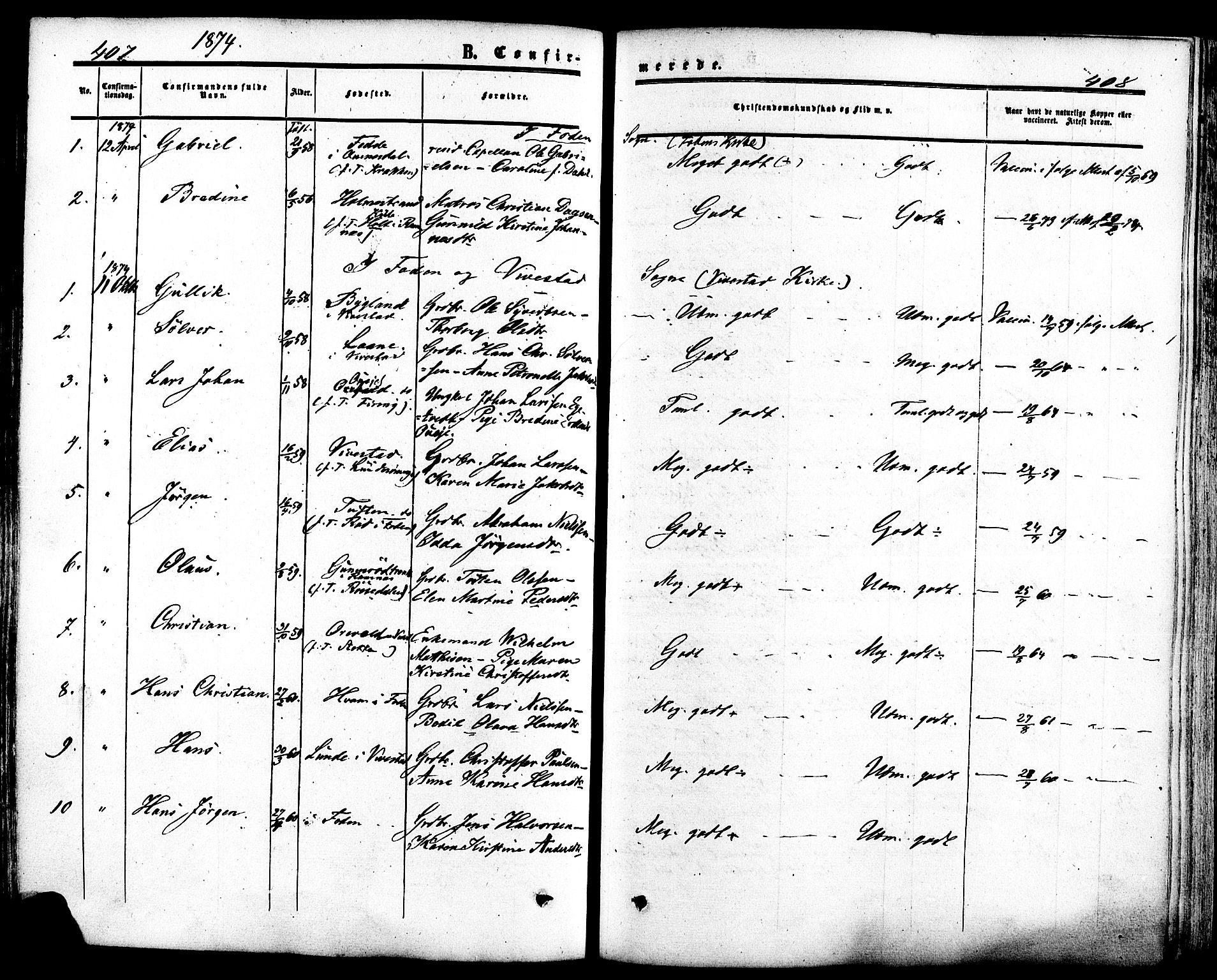 Ramnes kirkebøker, AV/SAKO-A-314/F/Fa/L0006: Parish register (official) no. I 6, 1862-1877, p. 407-408