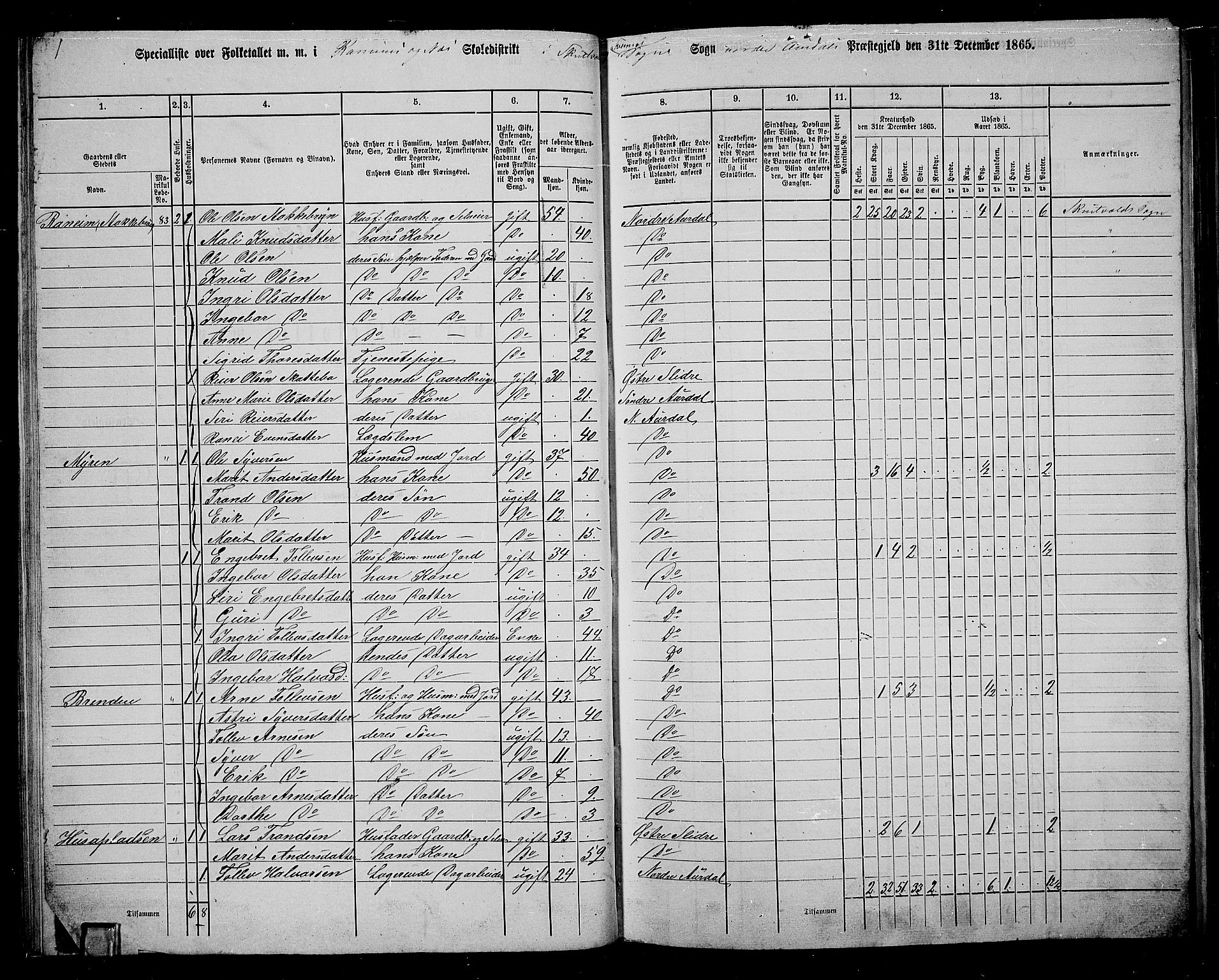 RA, 1865 census for Nord-Aurdal, 1865, p. 62