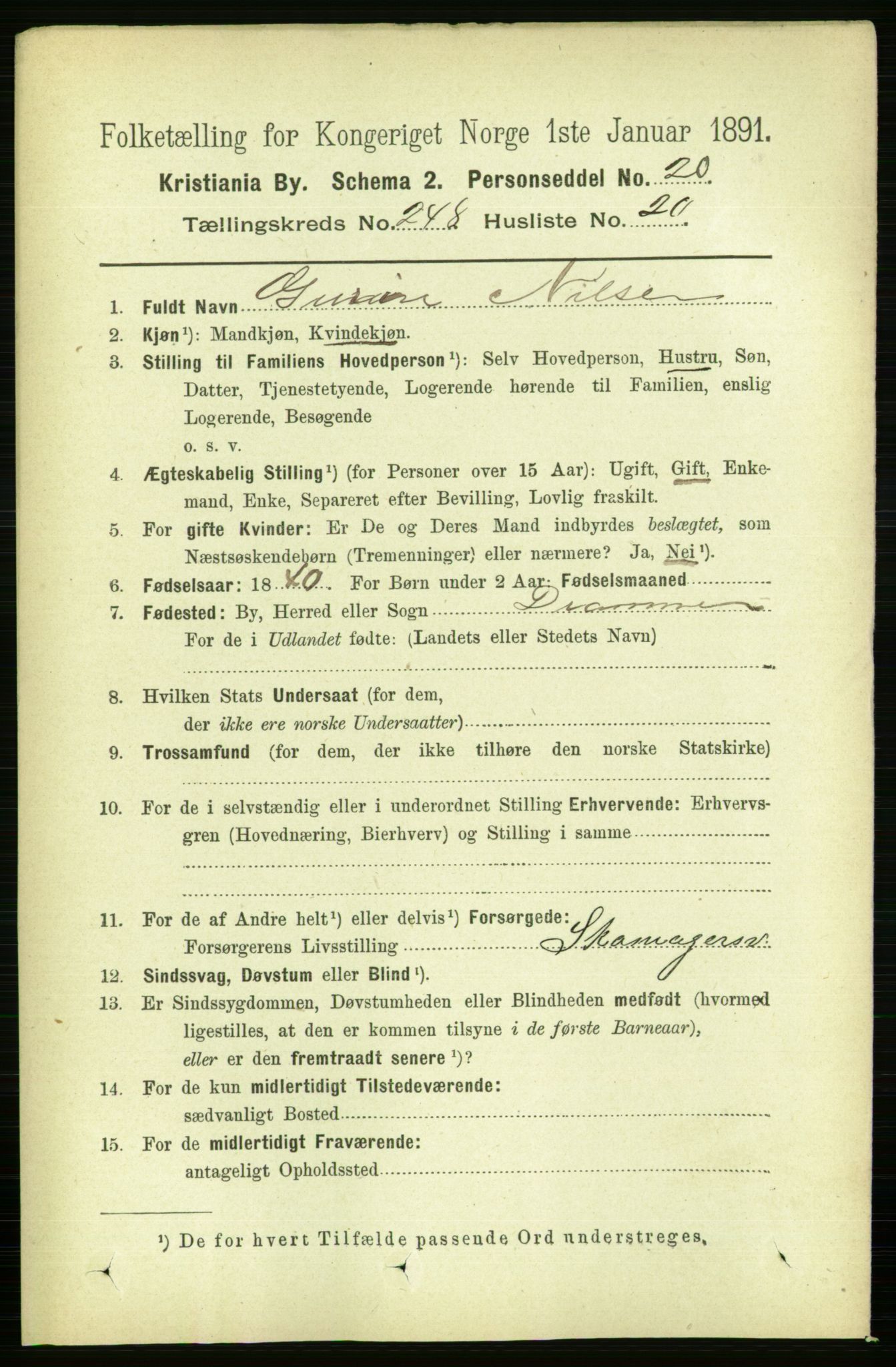 RA, 1891 census for 0301 Kristiania, 1891, p. 152052