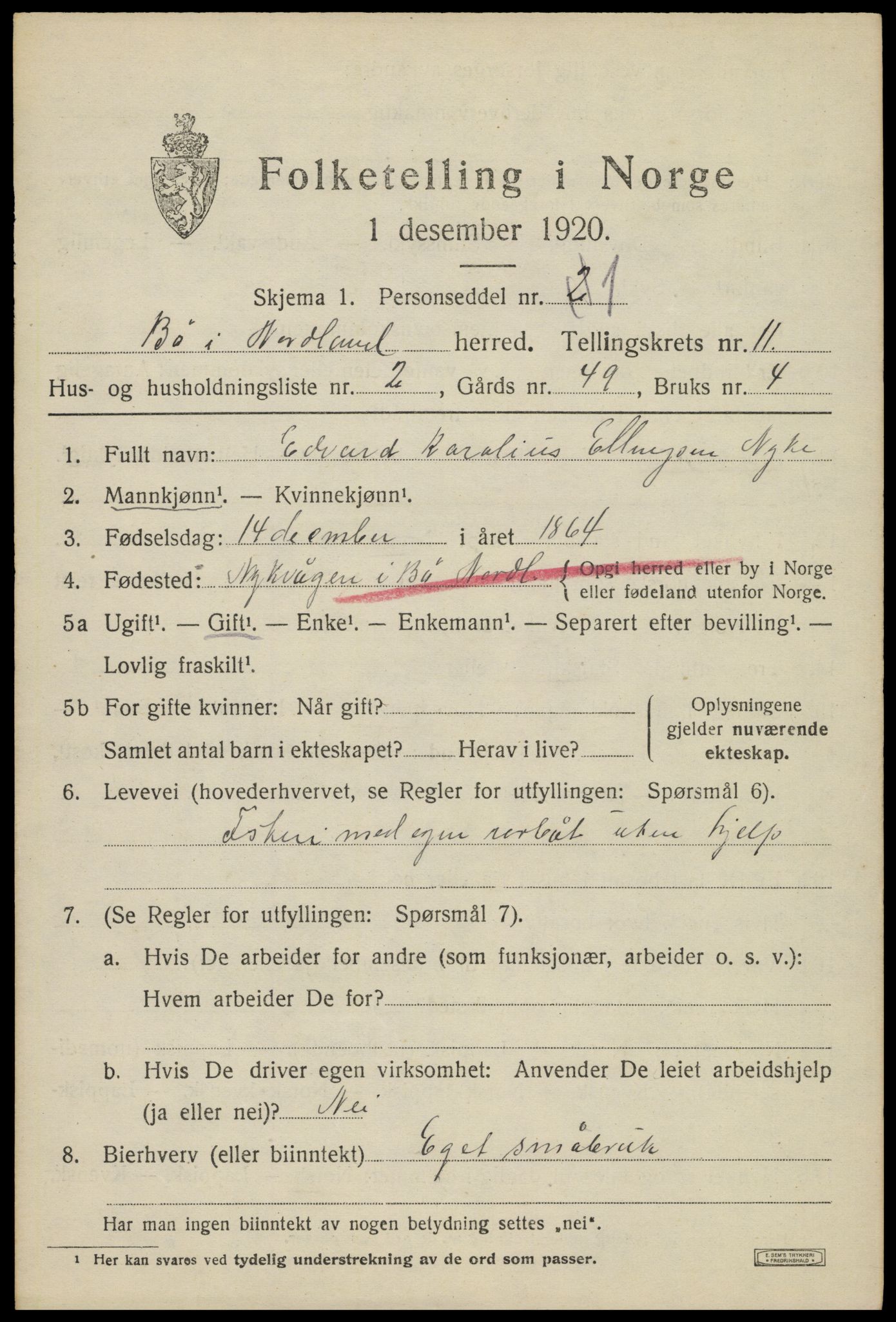 SAT, 1920 census for Bø, 1920, p. 9996