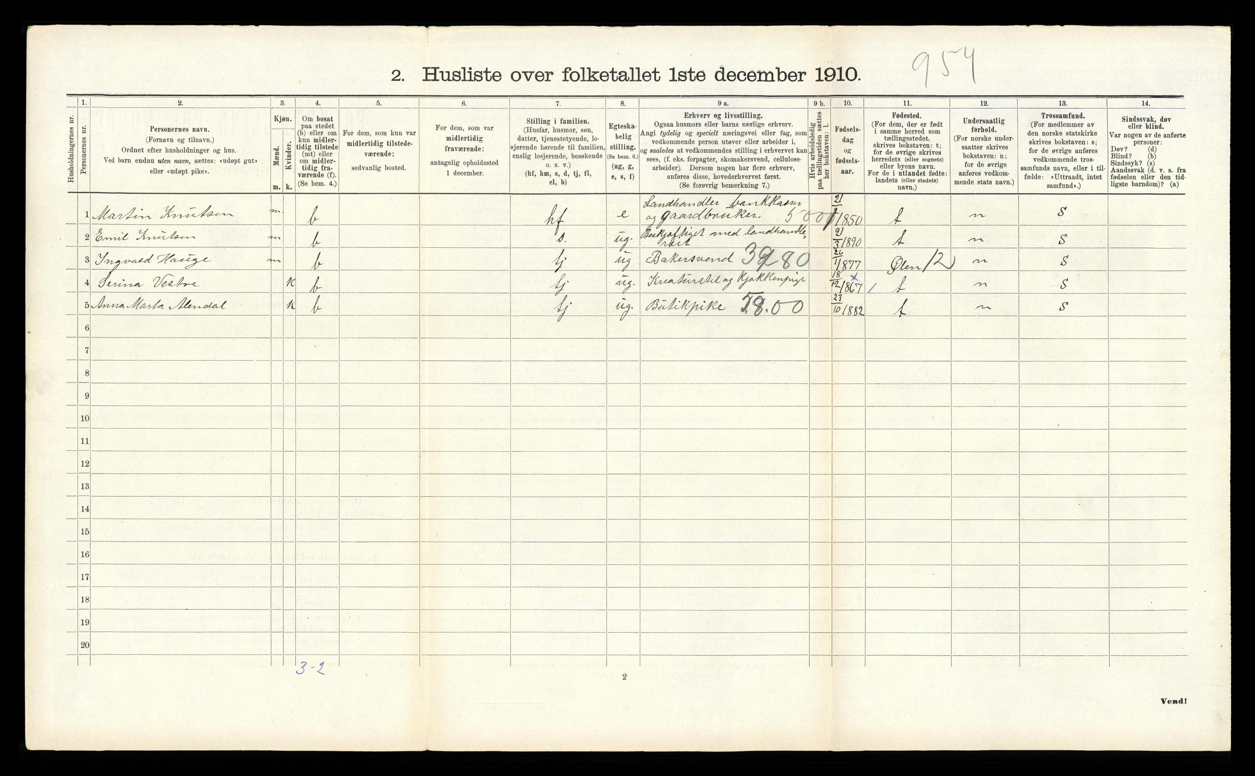 RA, 1910 census for Skjold, 1910, p. 445