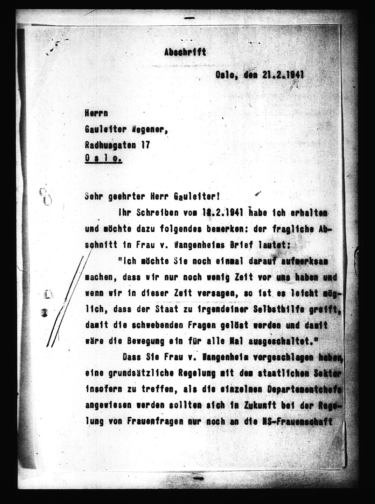 Documents Section, AV/RA-RAFA-2200/V/L0091: Amerikansk mikrofilm "Captured German Documents".
Box No. 953.  FKA jnr. 59/1955., 1935-1942, p. 217