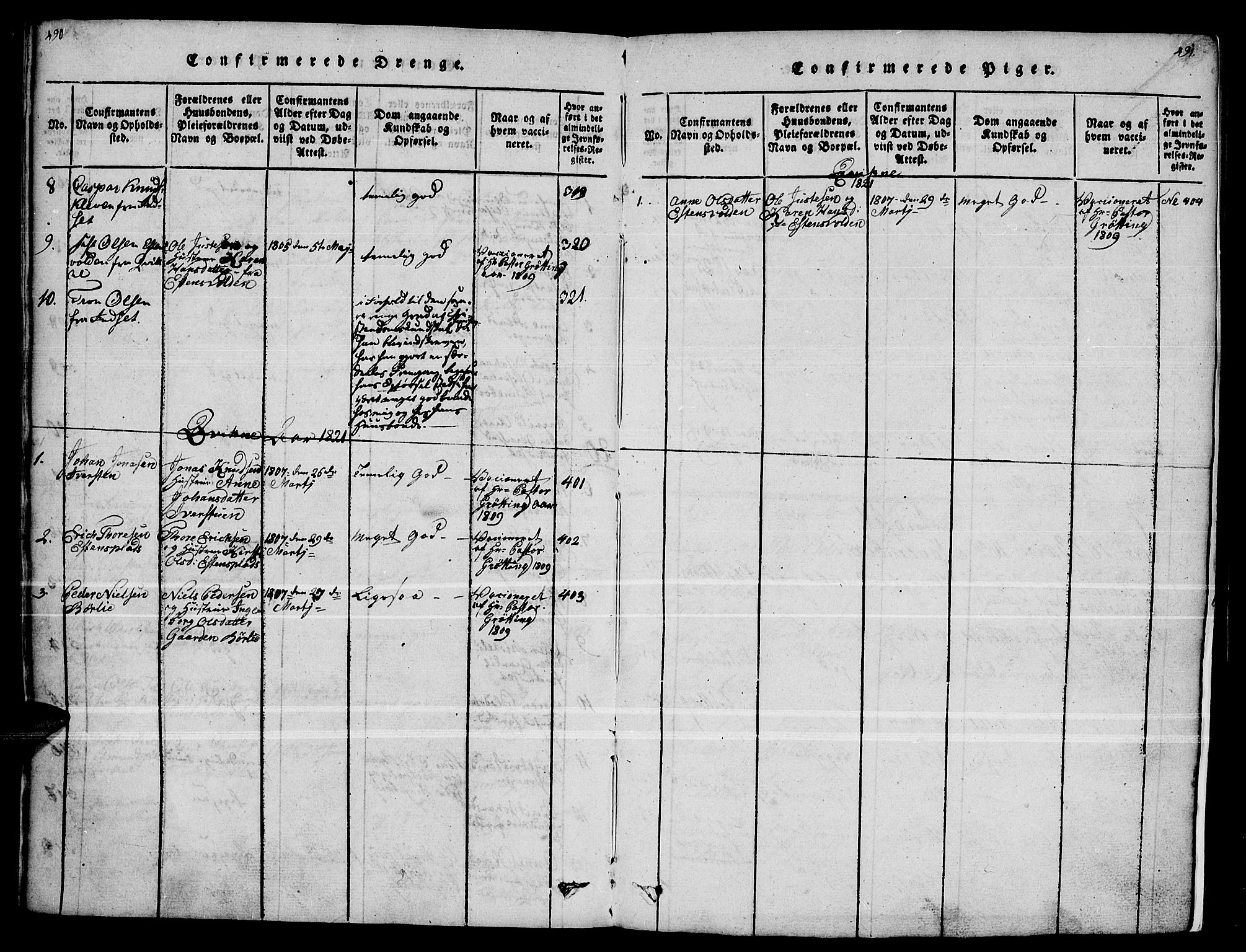 Kvikne prestekontor, SAH/PREST-064/H/Ha/Haa/L0004: Parish register (official) no. 4, 1815-1840, p. 490-491