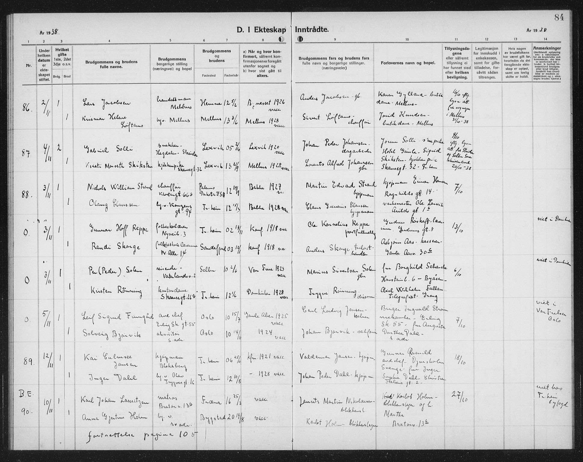 Ministerialprotokoller, klokkerbøker og fødselsregistre - Sør-Trøndelag, AV/SAT-A-1456/602/L0152: Parish register (copy) no. 602C20, 1933-1940, p. 84