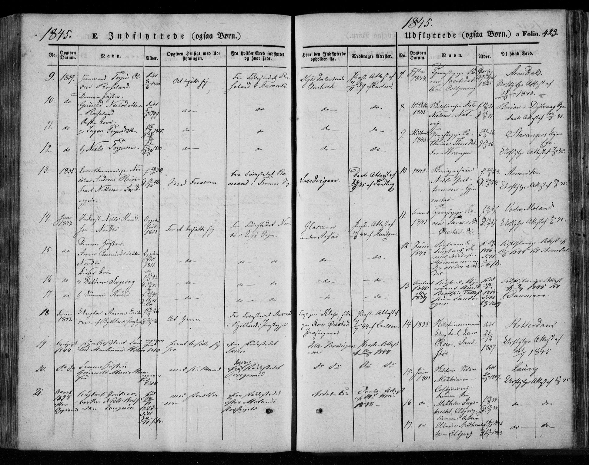 Øyestad sokneprestkontor, AV/SAK-1111-0049/F/Fa/L0014: Parish register (official) no. A 14, 1843-1856, p. 423