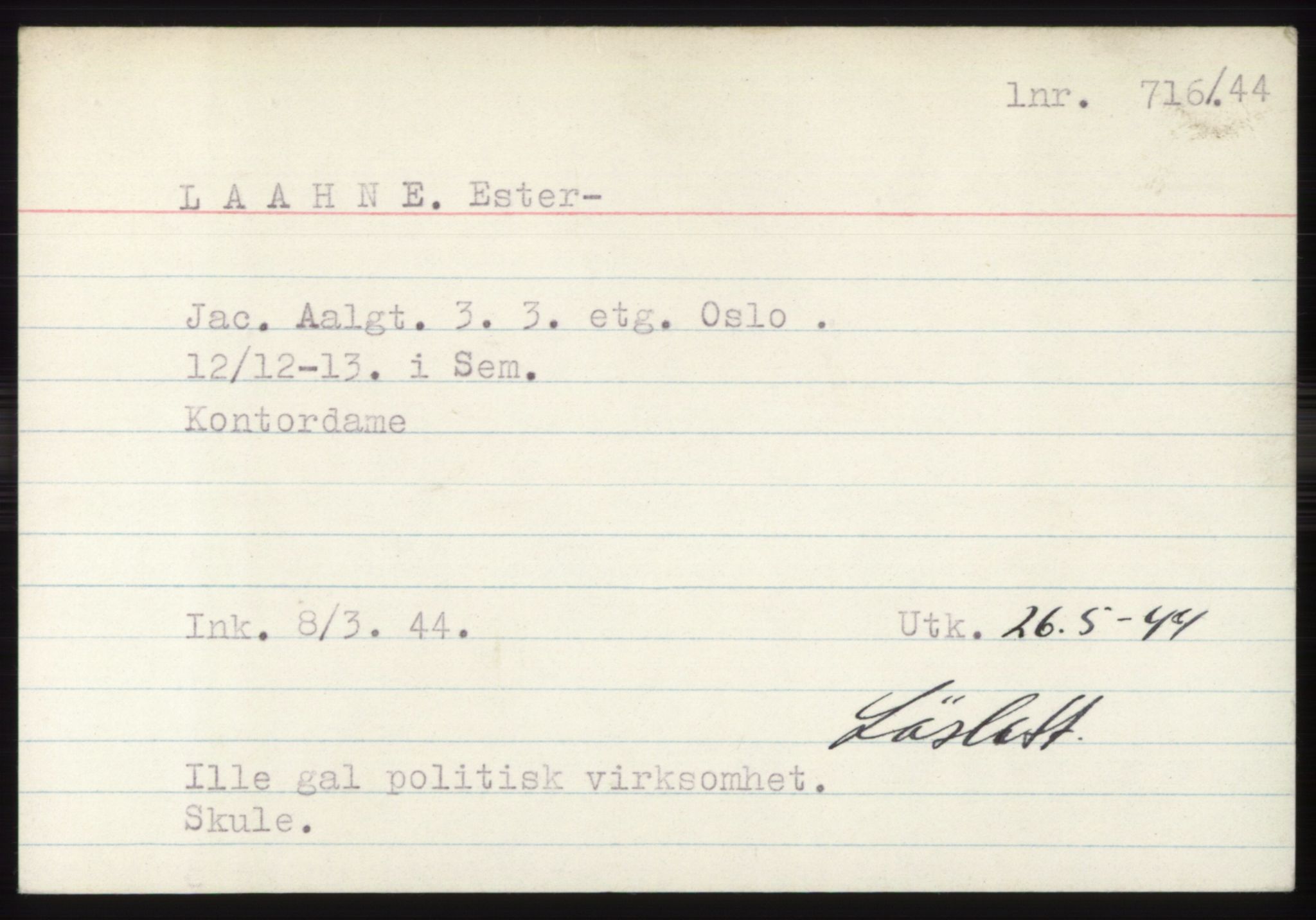 Statspolitiet - Hovedkontoret / Osloavdelingen, AV/RA-S-1329/C/Ck/Cke/L0004: Fangeregister; etternavn L - R, 1941-1945, p. 219