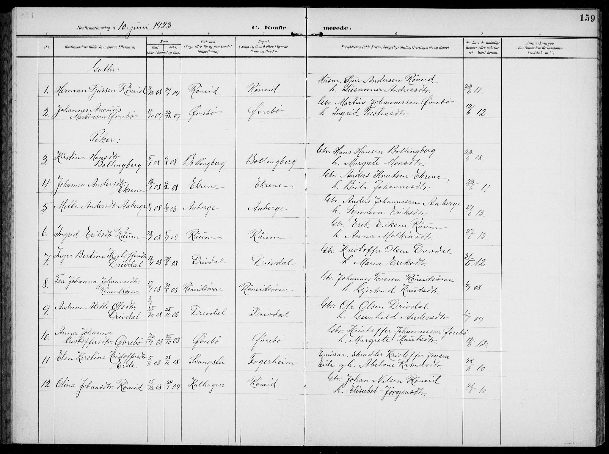 Jostedal sokneprestembete, AV/SAB-A-80601/H/Hab/Habc/L0001: Parish register (copy) no. C 1, 1903-1939, p. 159