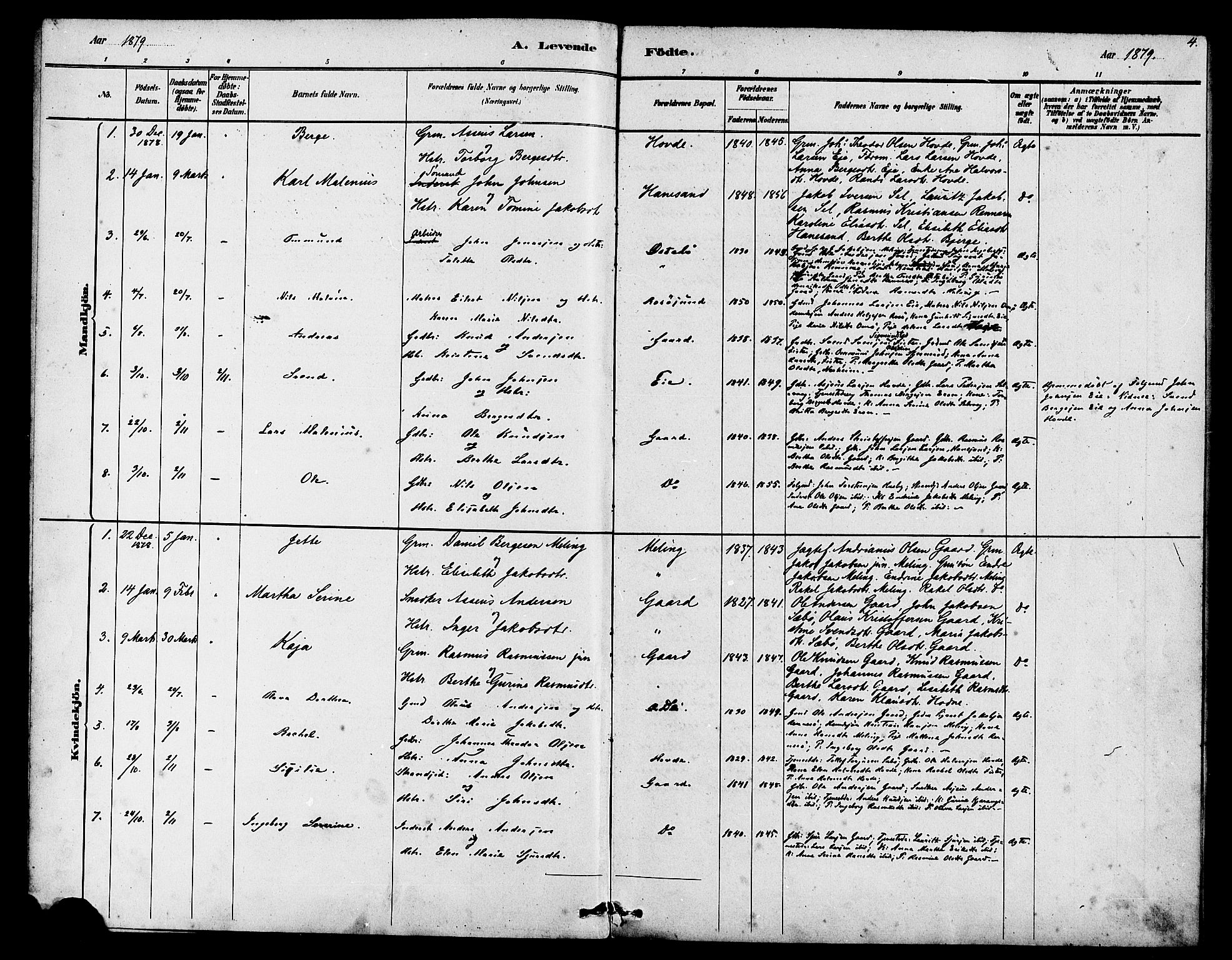 Finnøy sokneprestkontor, AV/SAST-A-101825/H/Ha/Haa/L0009: Parish register (official) no. A 9, 1879-1888, p. 4