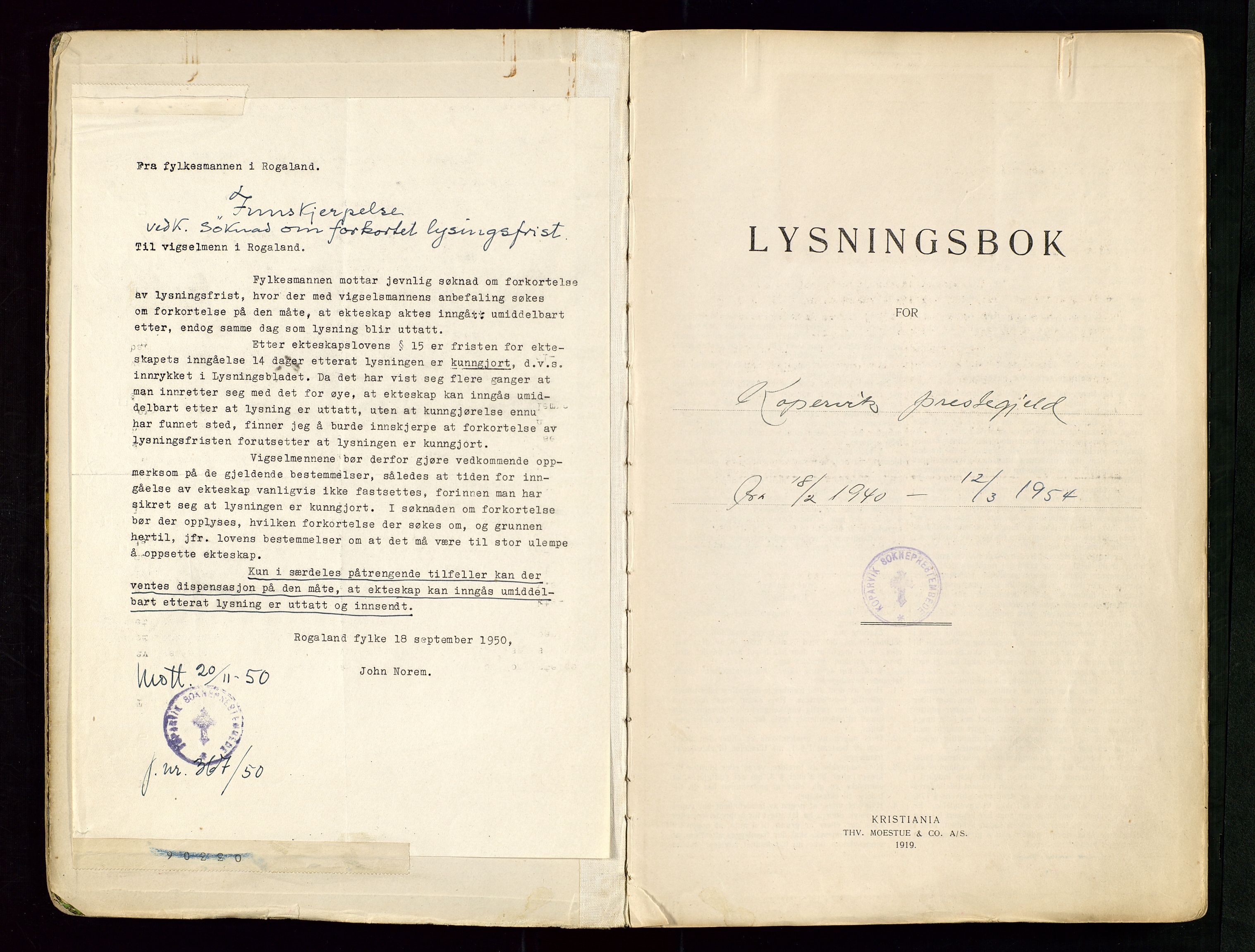 Kopervik sokneprestkontor, SAST/A-101850/I/Ie/L0002: Banns register no. 2, 1940-1954
