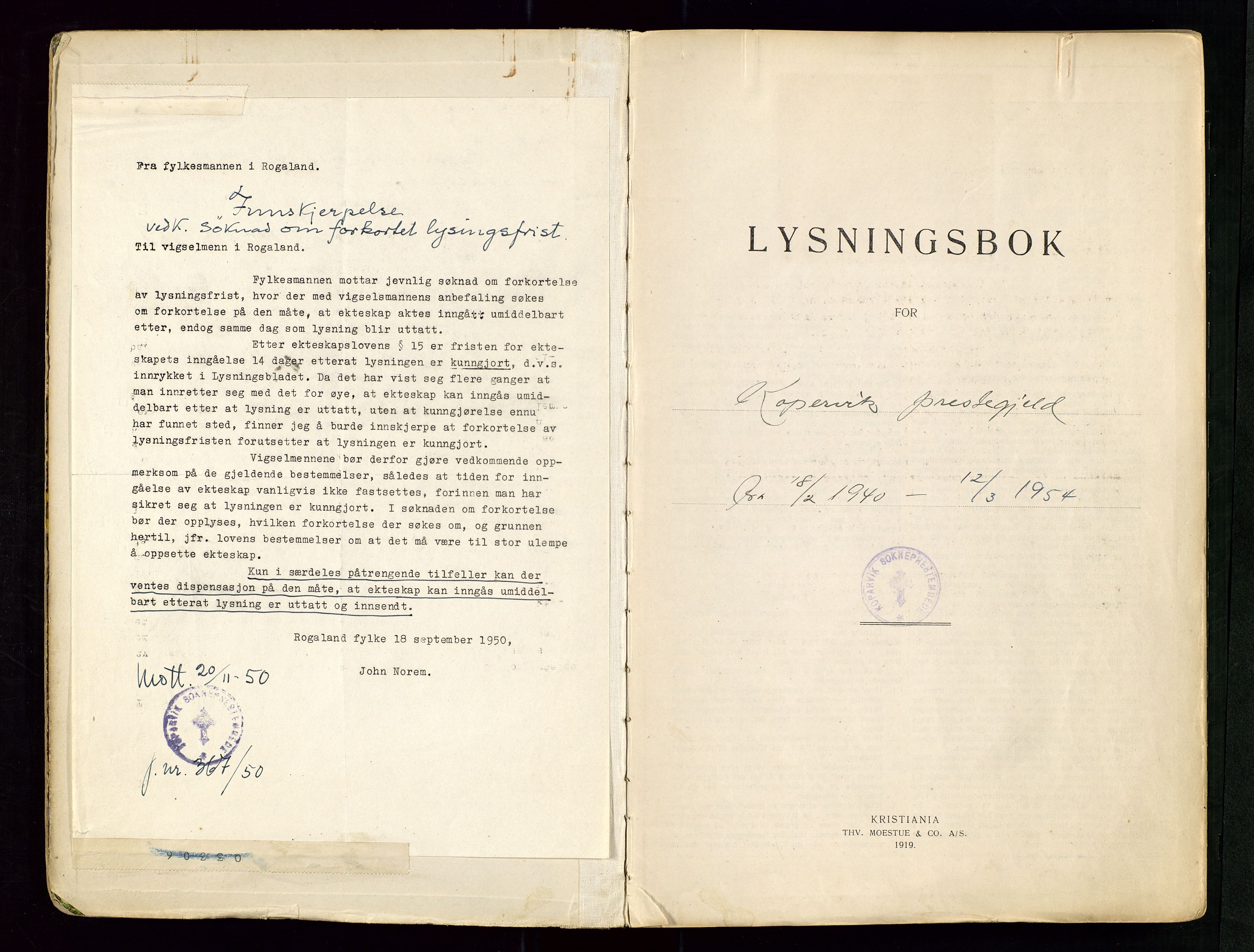 Kopervik sokneprestkontor, AV/SAST-A-101850/I/Ie/L0002: Banns register no. 2, 1940-1954