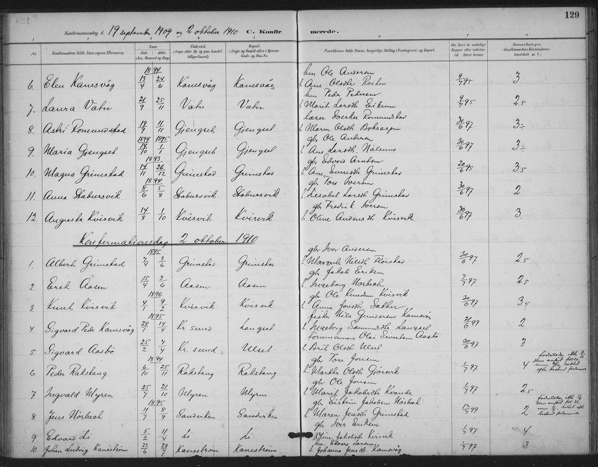 Ministerialprotokoller, klokkerbøker og fødselsregistre - Møre og Romsdal, AV/SAT-A-1454/587/L1000: Parish register (official) no. 587A02, 1887-1910, p. 129