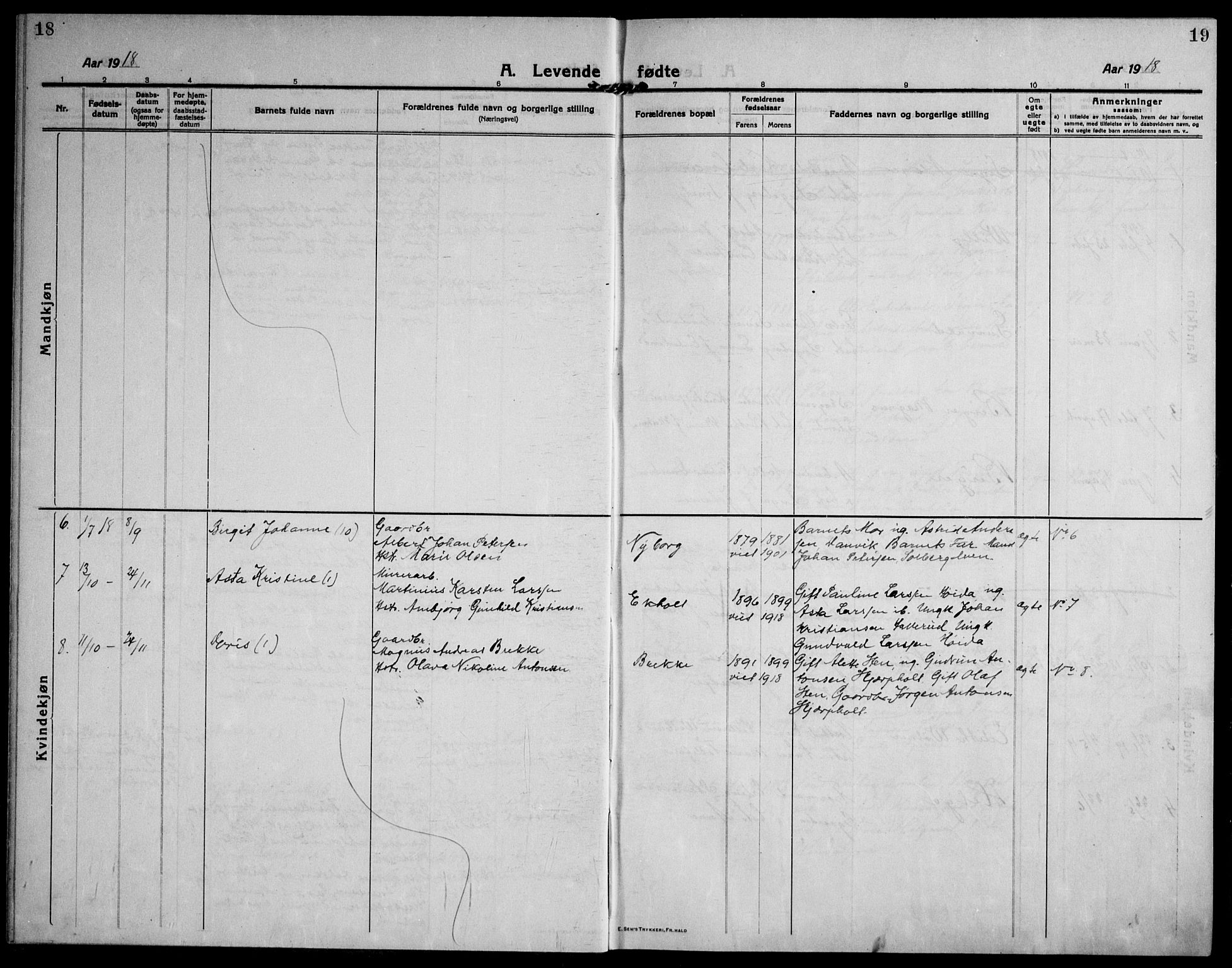 Skoger kirkebøker, AV/SAKO-A-59/F/Fb/L0002: Parish register (official) no. II 2, 1914-1941, p. 18-19