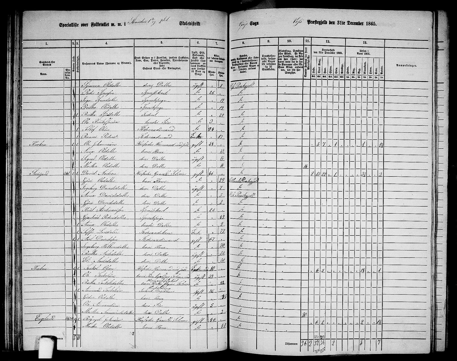 RA, 1865 census for Voss, 1865, p. 305