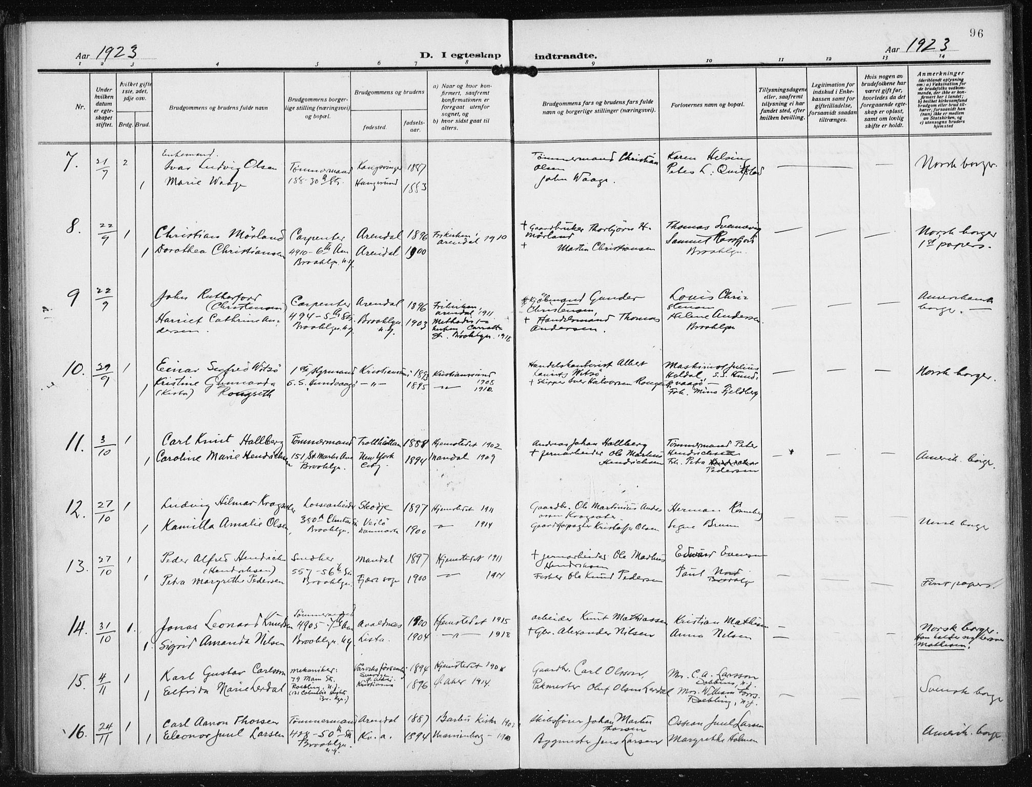 Den norske sjømannsmisjon i utlandet/New York, SAB/SAB/PA-0110/H/Ha/L0008: Parish register (official) no. A 8, 1923-1935, p. 96