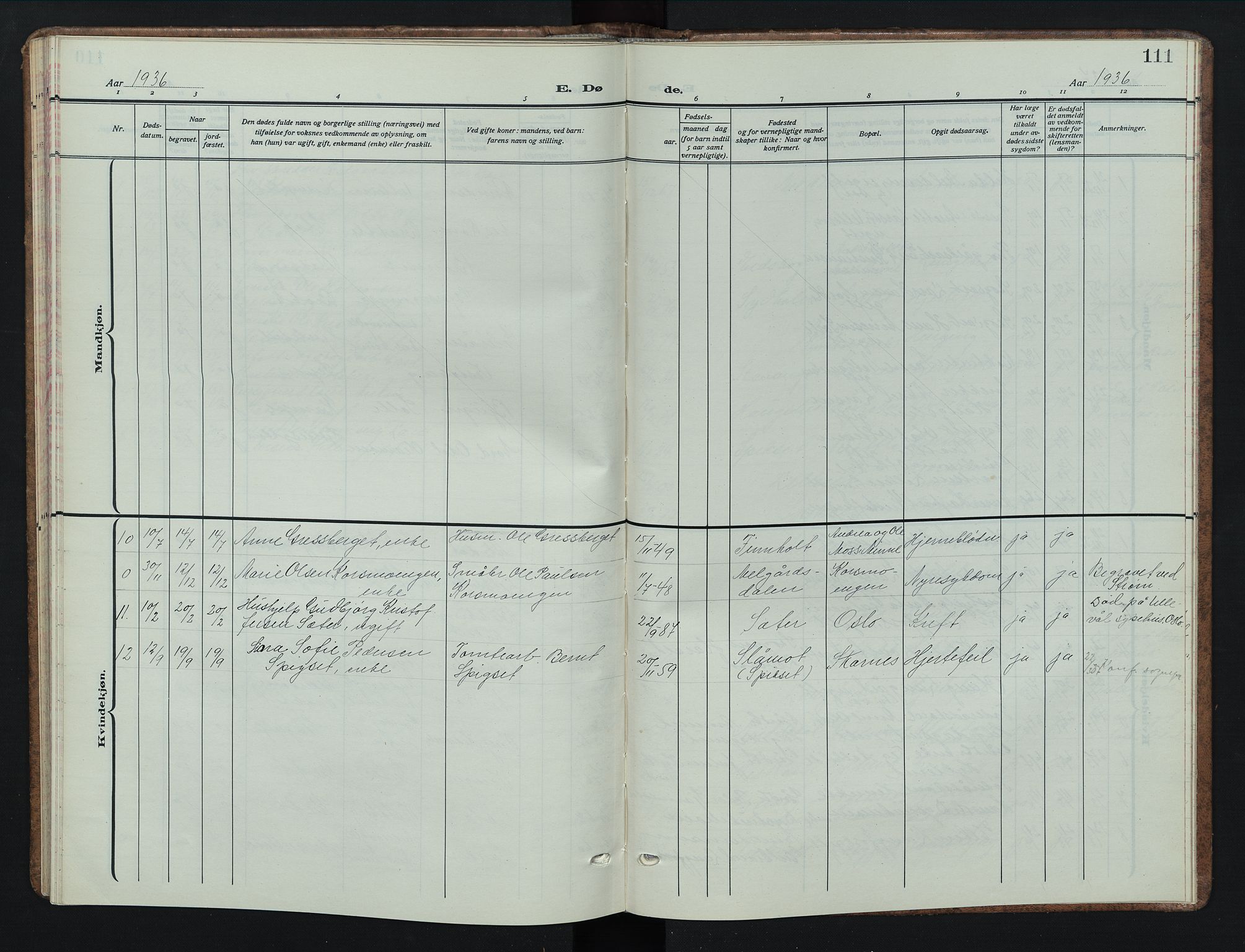 Sør-Odal prestekontor, SAH/PREST-030/H/Ha/Hab/L0012: Parish register (copy) no. 12, 1926-1946, p. 111