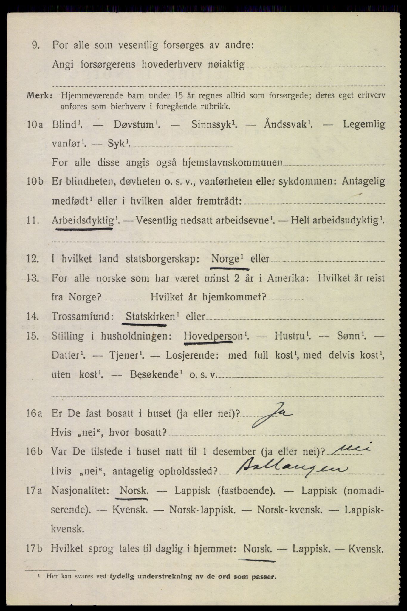 SAT, 1920 census for Vågan, 1920, p. 5422