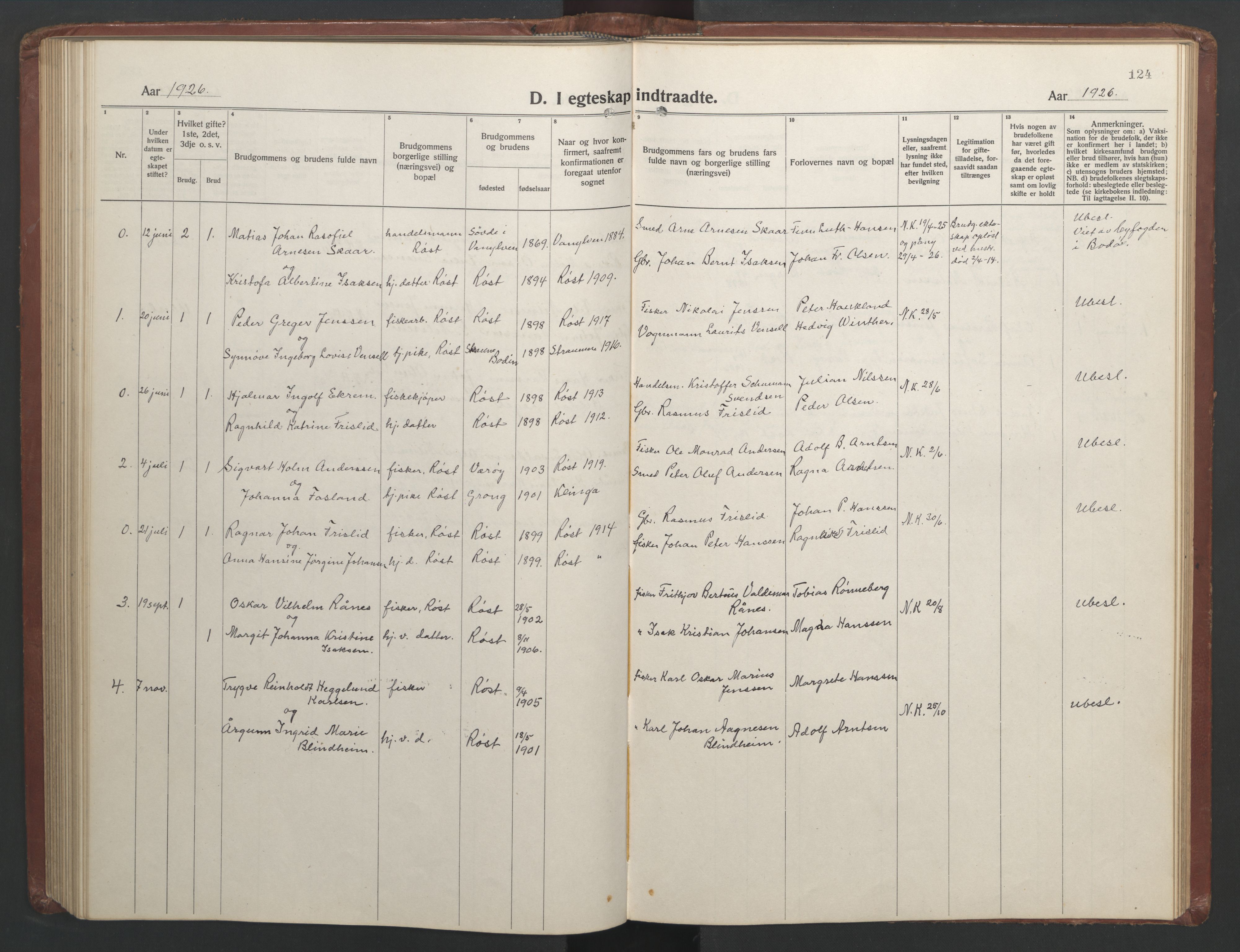 Ministerialprotokoller, klokkerbøker og fødselsregistre - Nordland, AV/SAT-A-1459/808/L0132: Parish register (copy) no. 808C03, 1920-1946, p. 124