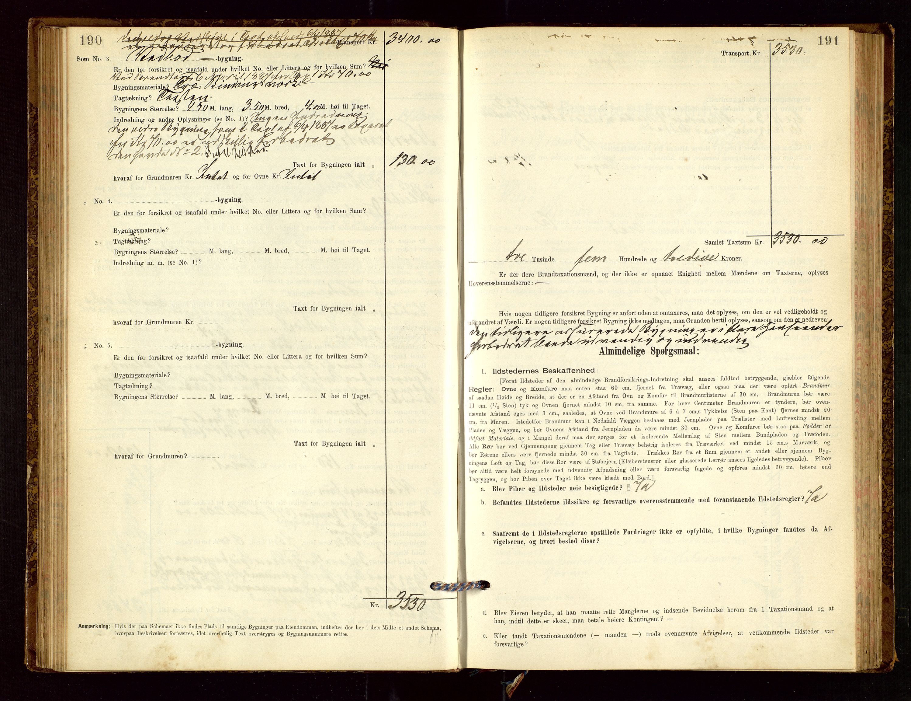 Nedstrand lensmannskontor, SAST/A-100236/Gob/L0001: "Brandtaxationsprotokol for Nerstrand Lensmandsdistrikt Ryfylke fogderi", 1895-1915, p. 190-191