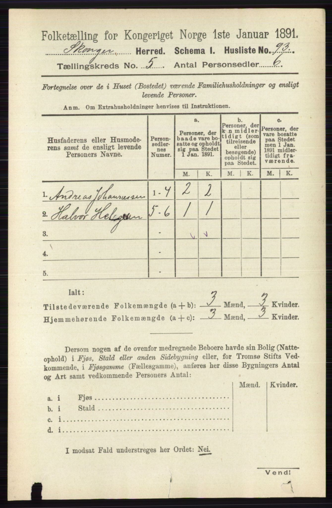 RA, 1891 census for 0712 Skoger, 1891, p. 3100