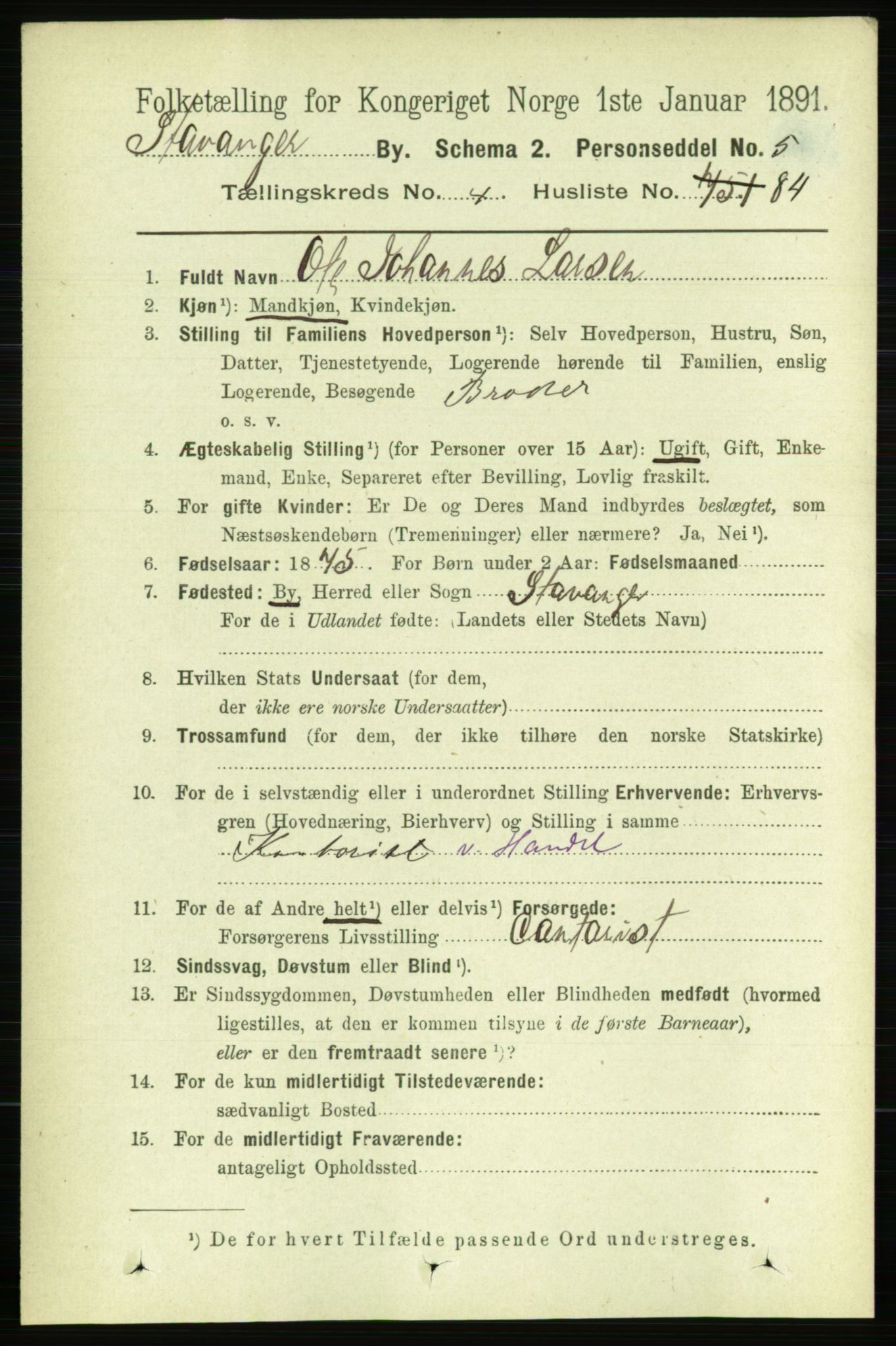 RA, 1891 census for 1103 Stavanger, 1891, p. 8564