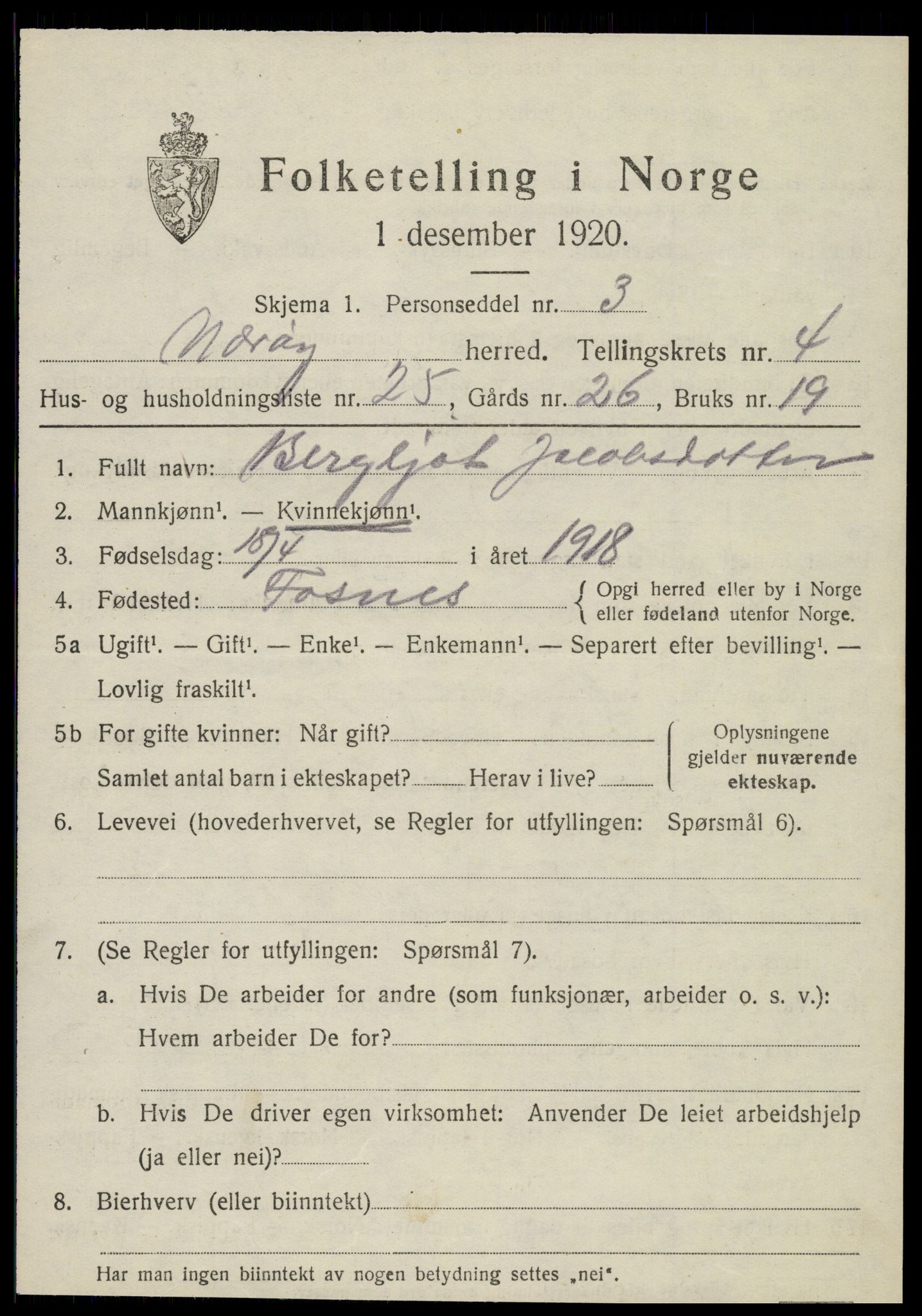 SAT, 1920 census for Nærøy, 1920, p. 2437