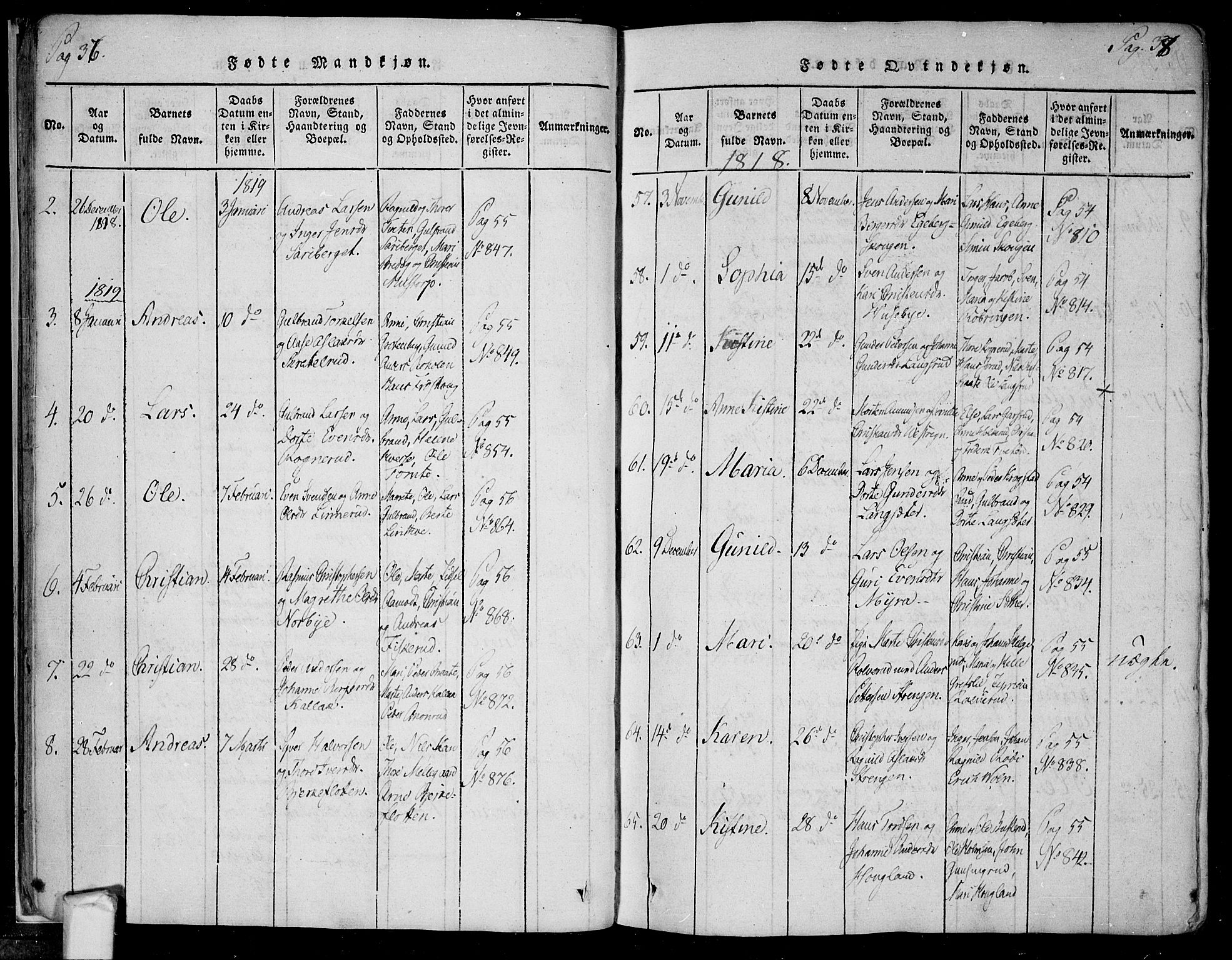 Trøgstad prestekontor Kirkebøker, SAO/A-10925/F/Fa/L0006: Parish register (official) no. I 6, 1815-1844, p. 37-38