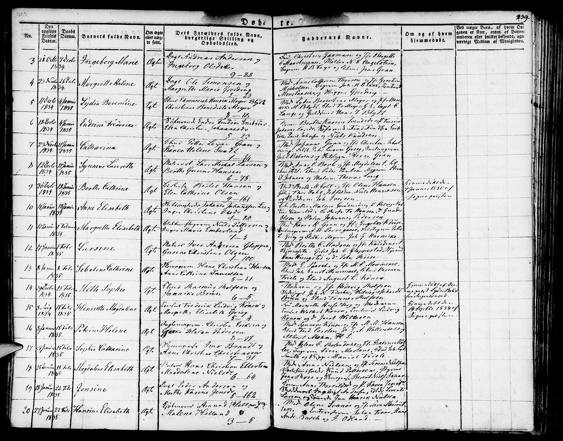 Nykirken Sokneprestembete, SAB/A-77101/H/Haa/L0012: Parish register (official) no. A 12, 1821-1844, p. 239
