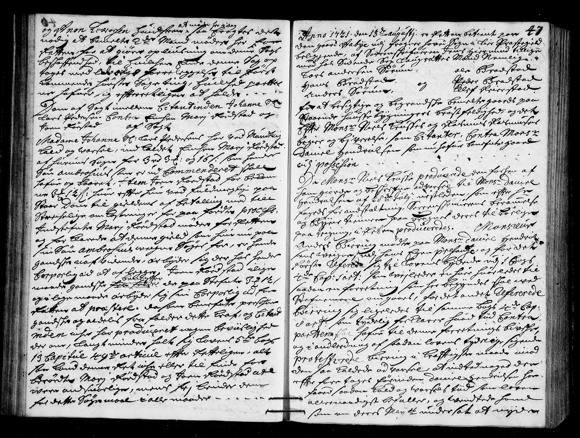 Lier, Røyken og Hurum sorenskriveri, AV/SAKO-A-89/F/Fa/L0045: Tingbok, 1721-1724, p. 47