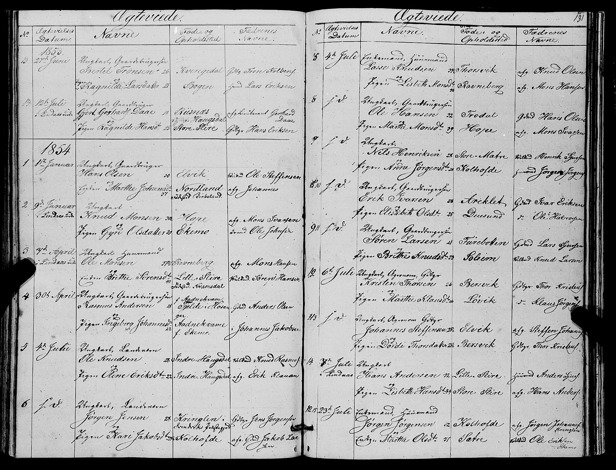 Masfjorden Sokneprestembete, SAB/A-77001: Parish register (copy) no. A 1, 1851-1875, p. 131