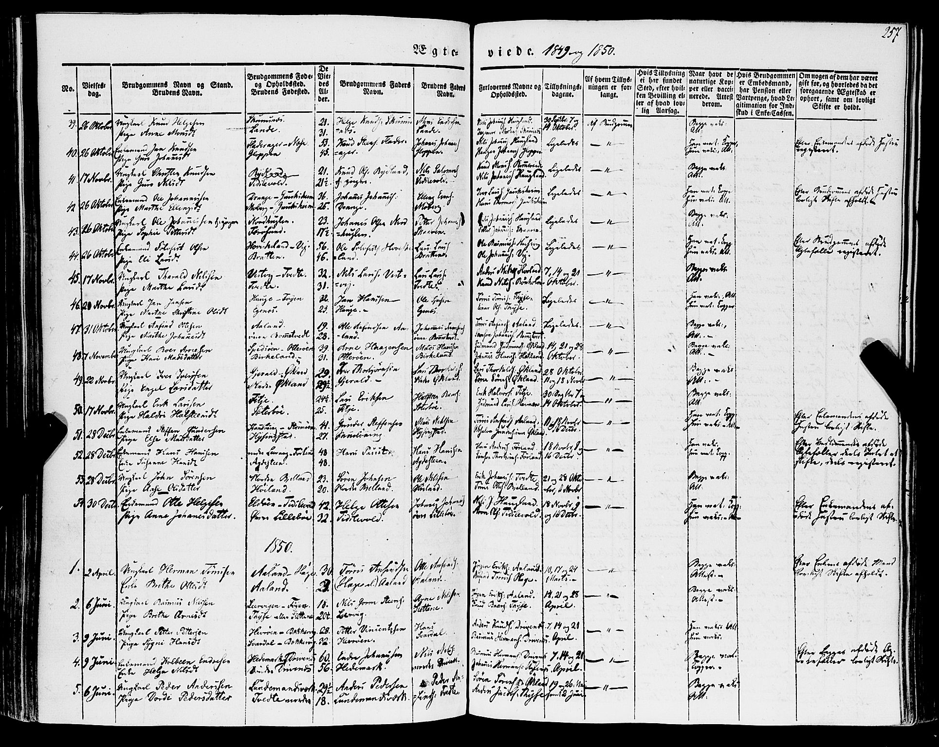 Stord sokneprestembete, SAB/A-78201/H/Haa: Parish register (official) no. A 7, 1841-1861, p. 257