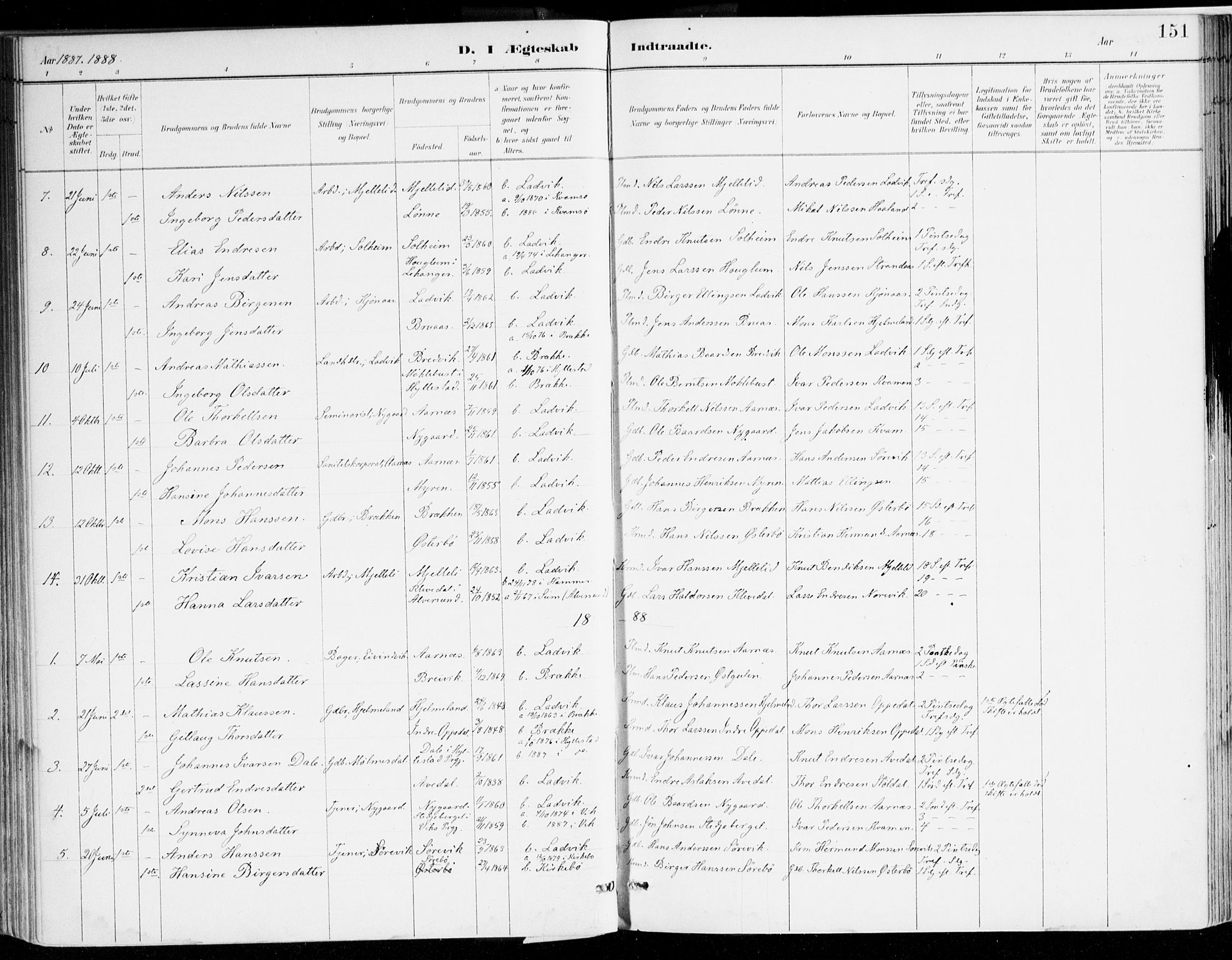 Lavik sokneprestembete, AV/SAB-A-80901: Parish register (official) no. B 1, 1882-1908, p. 151