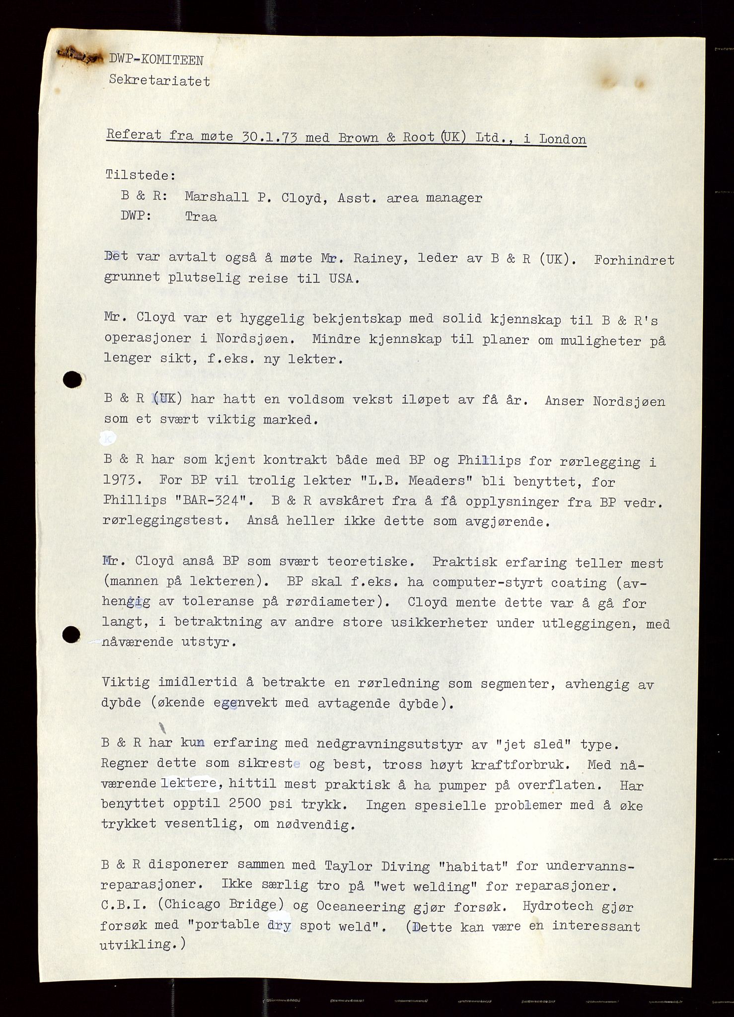 Industridepartementet, Oljekontoret, AV/SAST-A-101348/Di/L0003: DWP, møtereferater, 1972-1974, p. 217