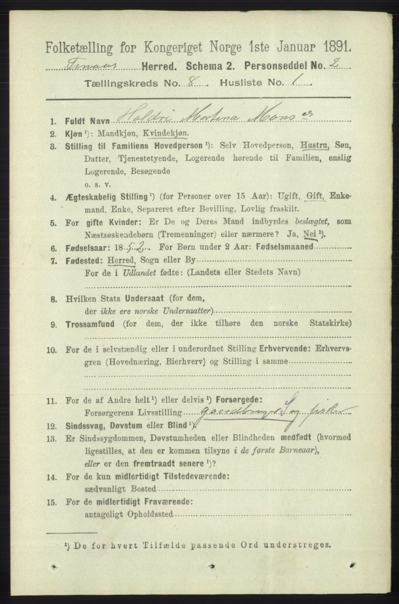 RA, 1891 census for 1218 Finnås, 1891, p. 3374