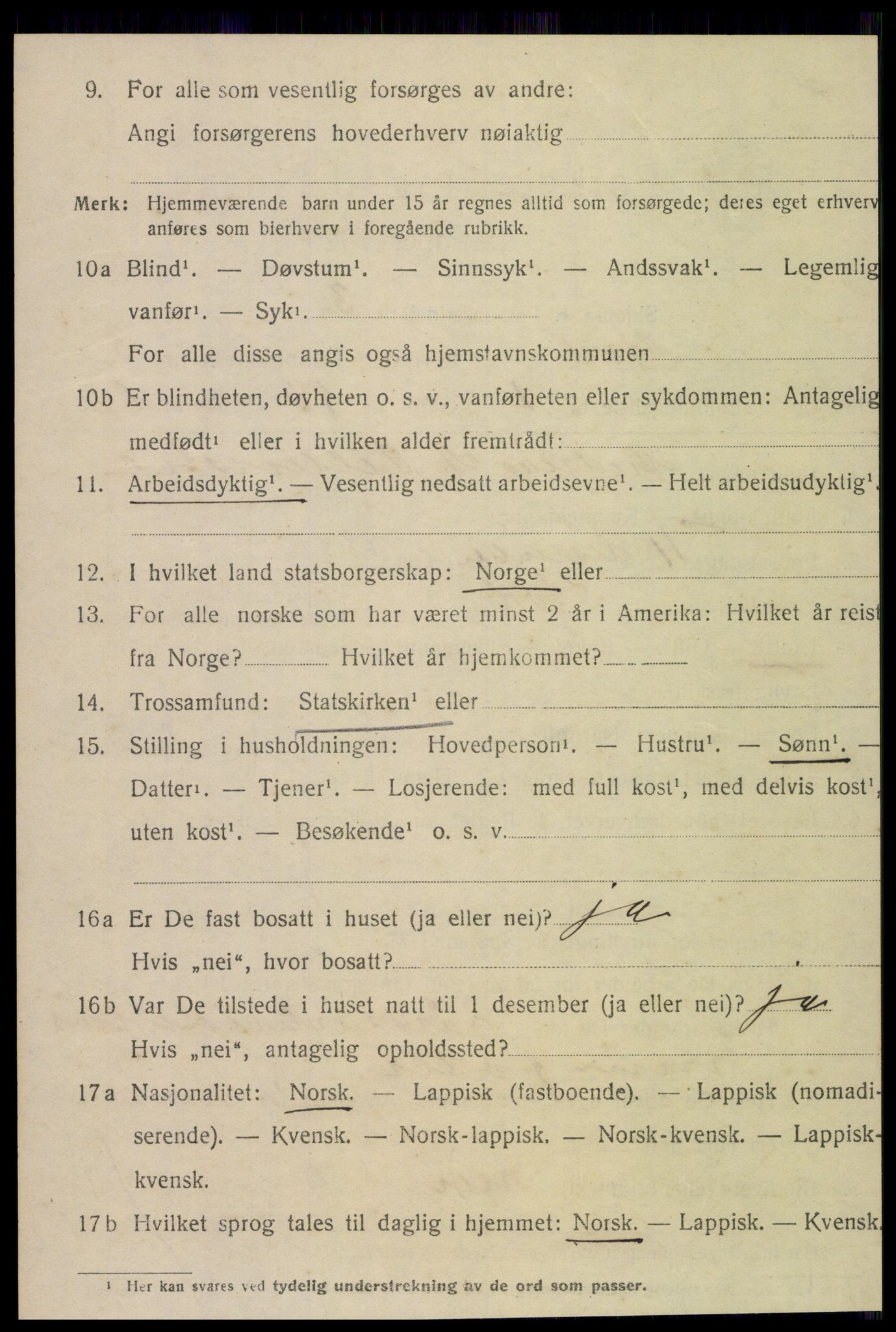 SAT, 1920 census for Stod, 1920, p. 2219