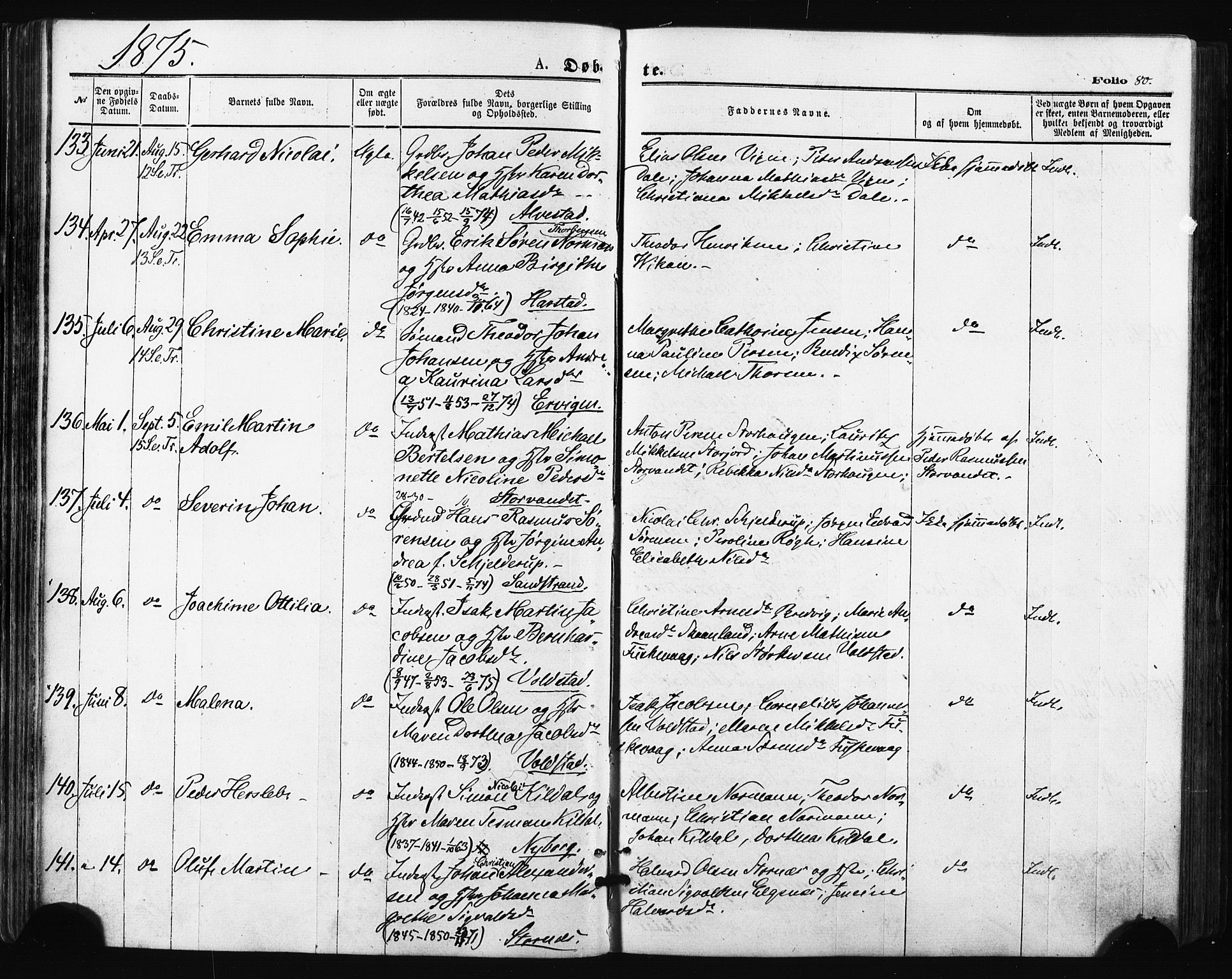 Trondenes sokneprestkontor, AV/SATØ-S-1319/H/Ha/L0013kirke: Parish register (official) no. 13, 1870-1878, p. 80