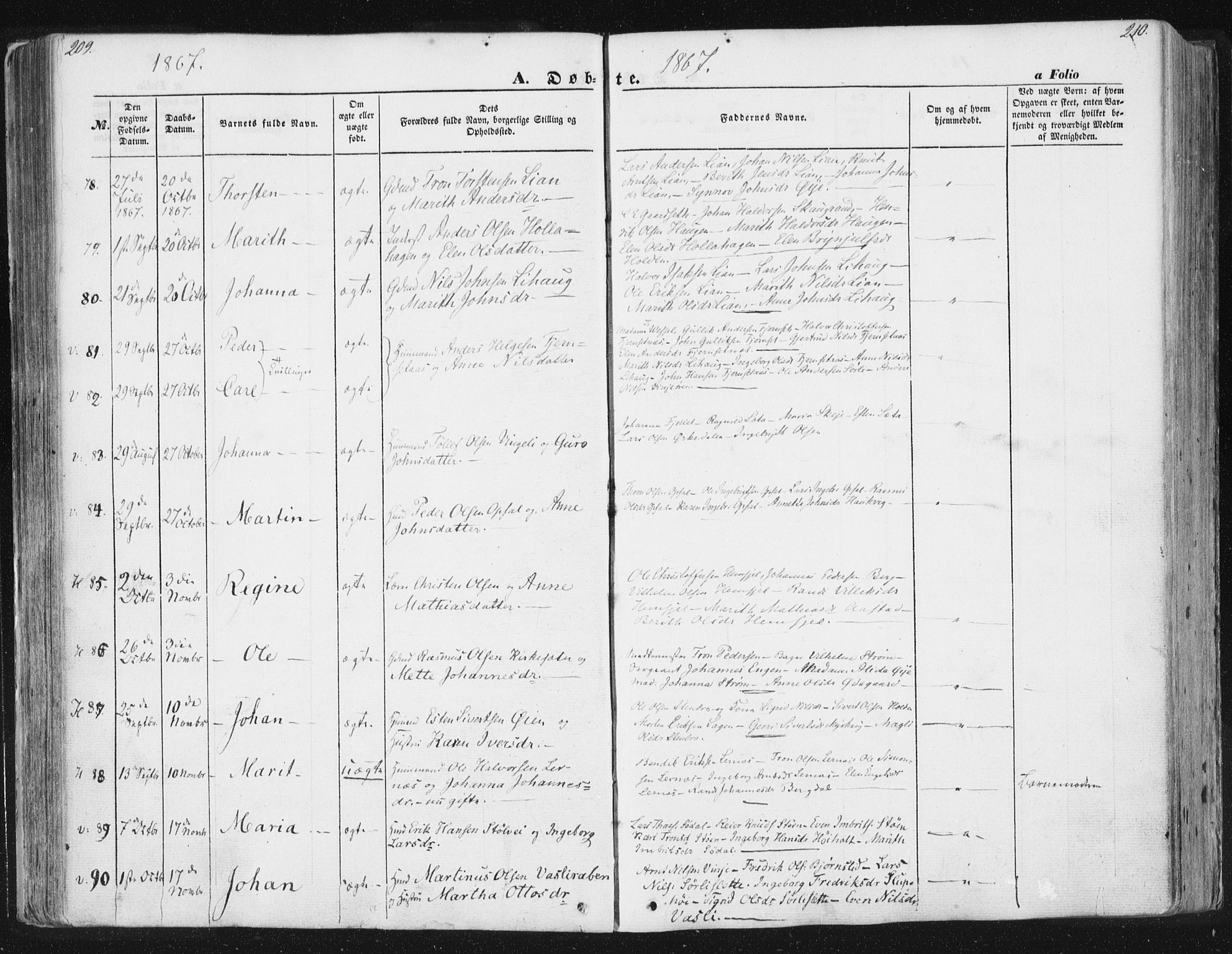 Ministerialprotokoller, klokkerbøker og fødselsregistre - Sør-Trøndelag, AV/SAT-A-1456/630/L0494: Parish register (official) no. 630A07, 1852-1868, p. 209-210