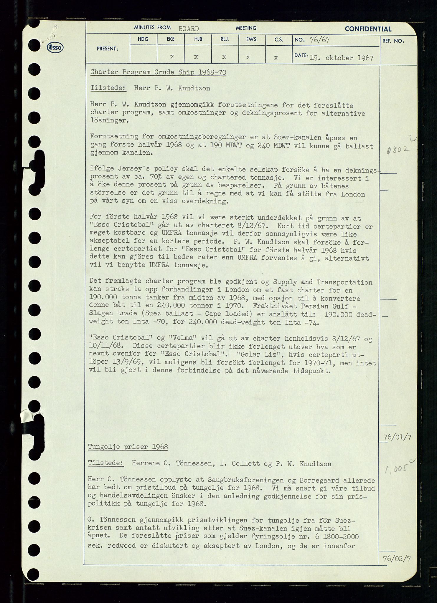 Pa 0982 - Esso Norge A/S, AV/SAST-A-100448/A/Aa/L0002/0003: Den administrerende direksjon Board minutes (styrereferater) / Den administrerende direksjon Board minutes (styrereferater), 1967, p. 152