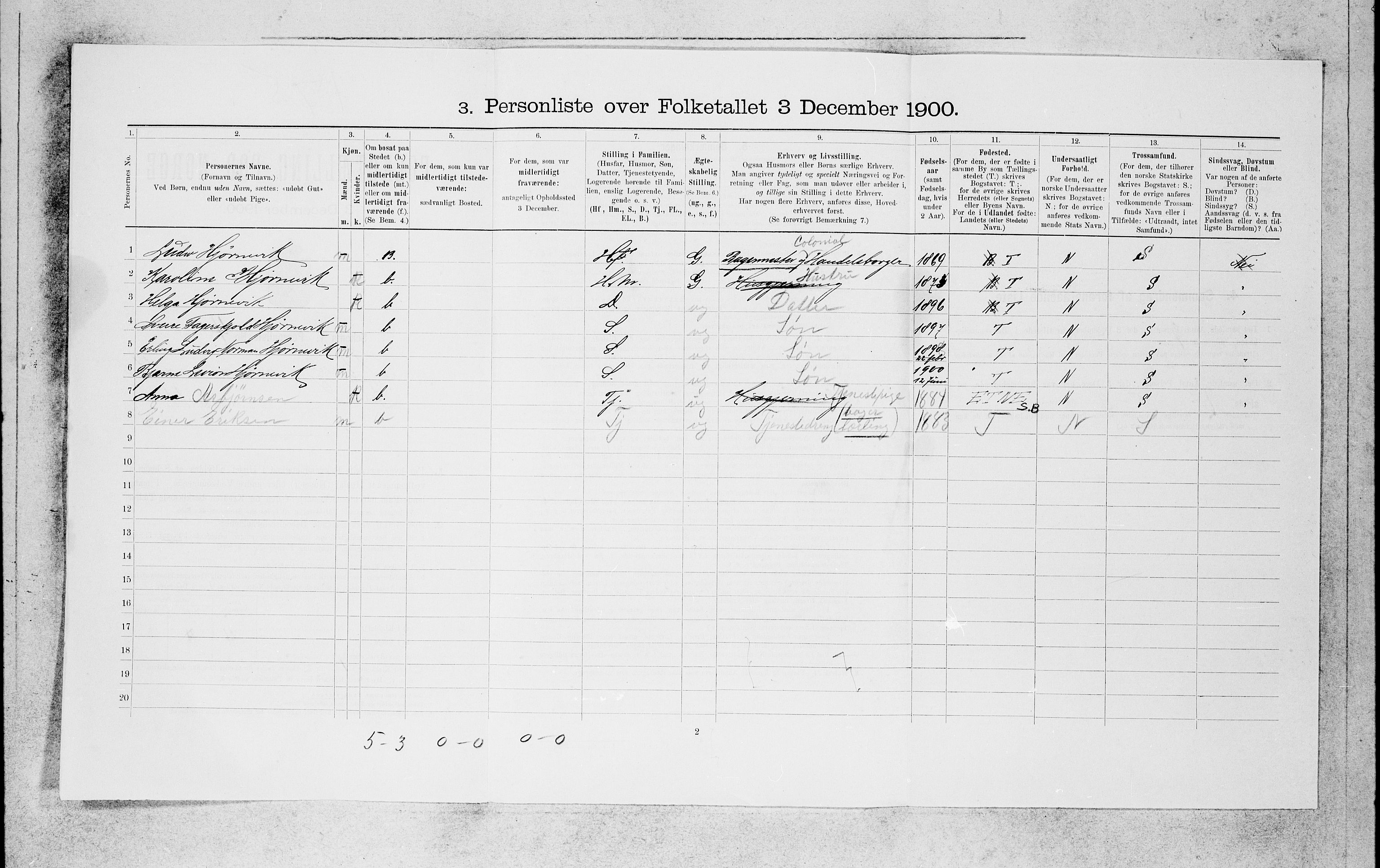 SAB, 1900 census for Bergen, 1900, p. 9100