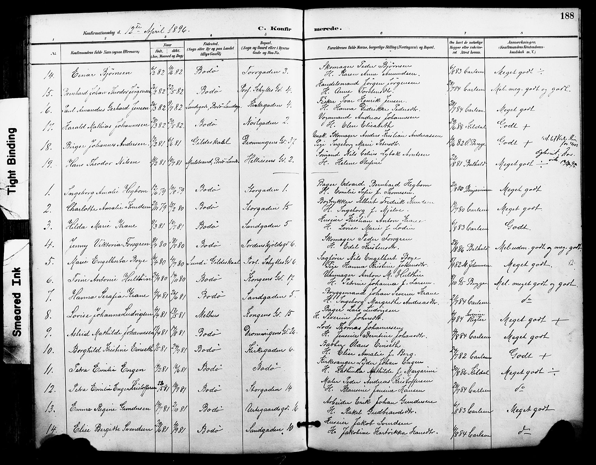 Ministerialprotokoller, klokkerbøker og fødselsregistre - Nordland, AV/SAT-A-1459/801/L0010: Parish register (official) no. 801A10, 1888-1899, p. 188