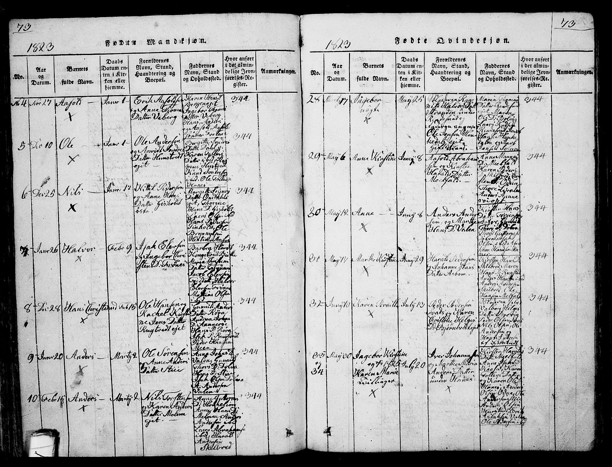 Solum kirkebøker, AV/SAKO-A-306/G/Ga/L0001: Parish register (copy) no. I 1, 1814-1833, p. 73