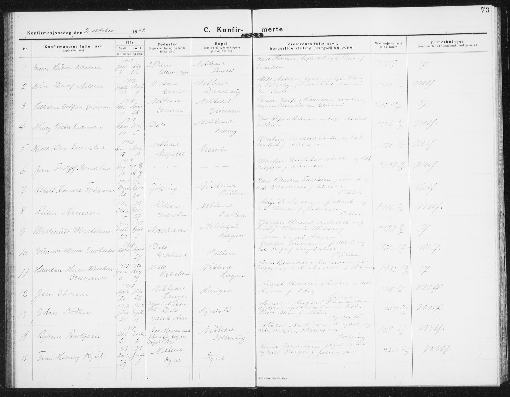 Nittedal prestekontor Kirkebøker, AV/SAO-A-10365a/G/Ga/L0004: Parish register (copy) no. I 4, 1930-1943, p. 73