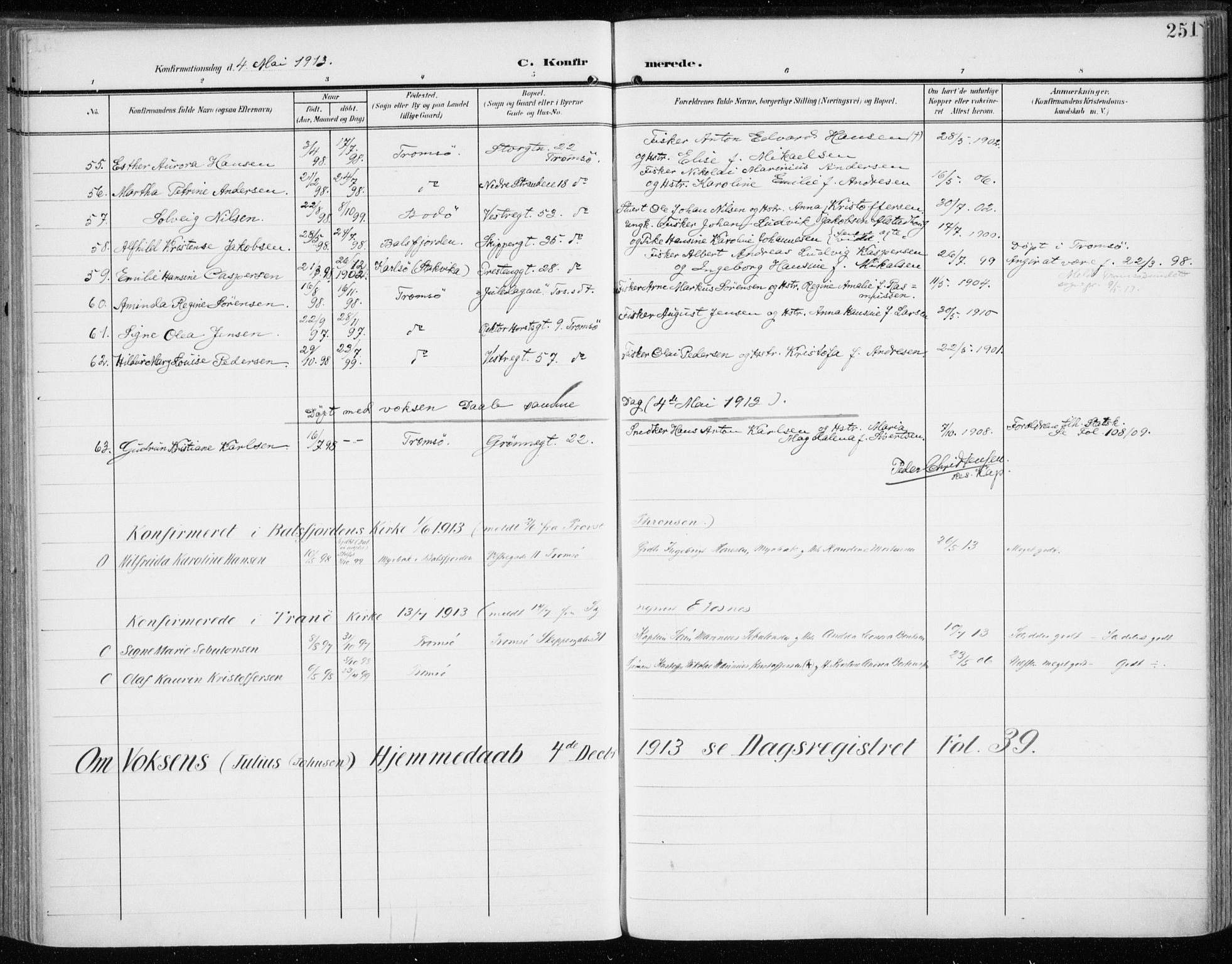 Tromsø sokneprestkontor/stiftsprosti/domprosti, SATØ/S-1343/G/Ga/L0017kirke: Parish register (official) no. 17, 1907-1917, p. 251