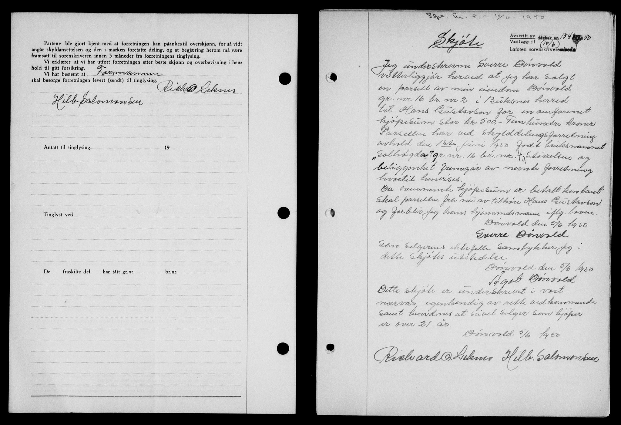 Lofoten sorenskriveri, SAT/A-0017/1/2/2C/L0023a: Mortgage book no. 23a, 1950-1950, Diary no: : 1548/1950