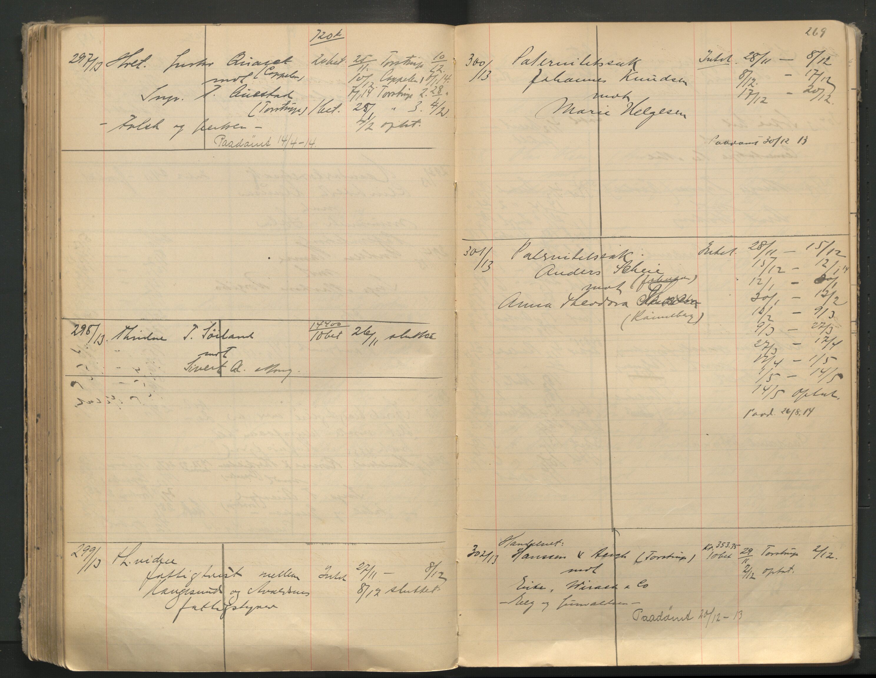 Stavanger byfogd, AV/SAST-A-101408/001/3/32/32A/L0005: Saksliste for Stavanger byting, 1910-1914, p. 268-269