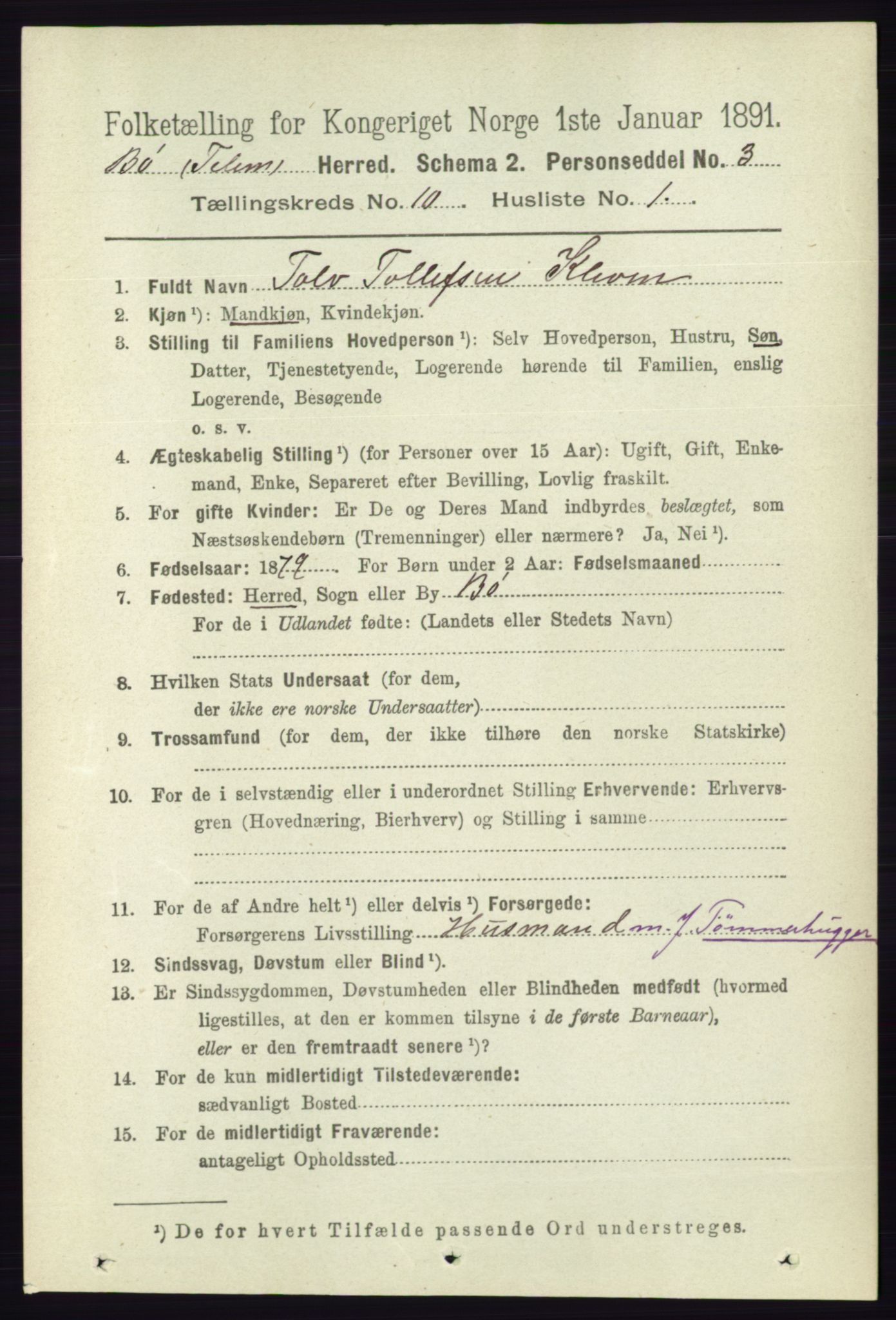 RA, 1891 census for 0821 Bø, 1891, p. 3188