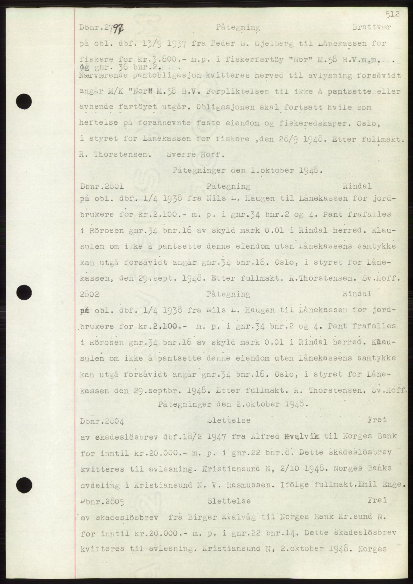 Nordmøre sorenskriveri, AV/SAT-A-4132/1/2/2Ca: Mortgage book no. C82b, 1946-1951, Diary no: : 2797/1948