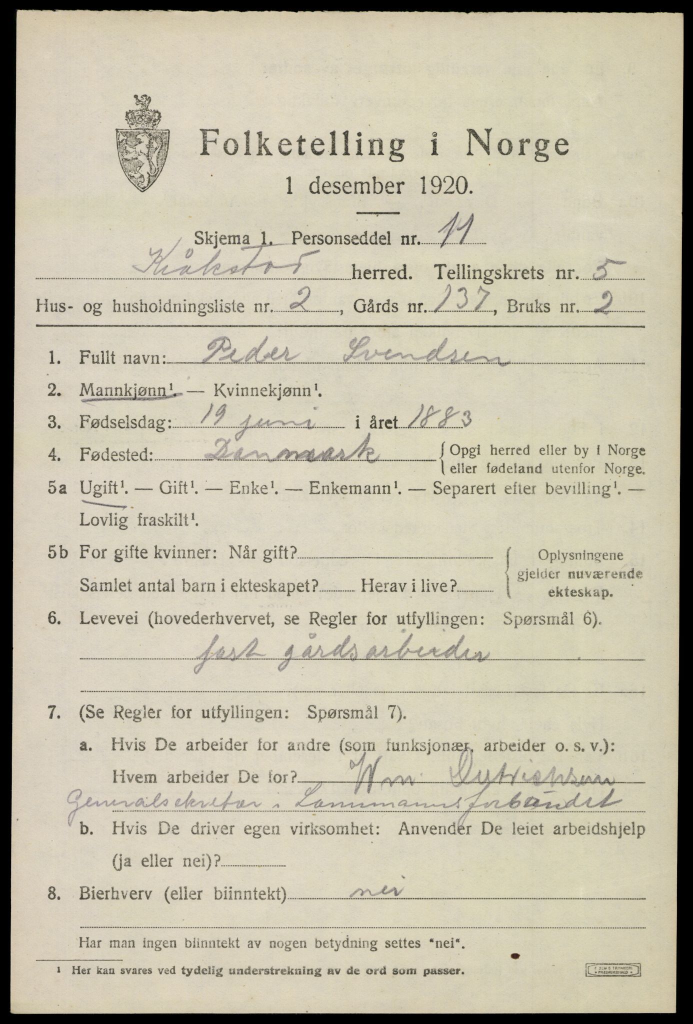 SAO, 1920 census for Kråkstad, 1920, p. 4835