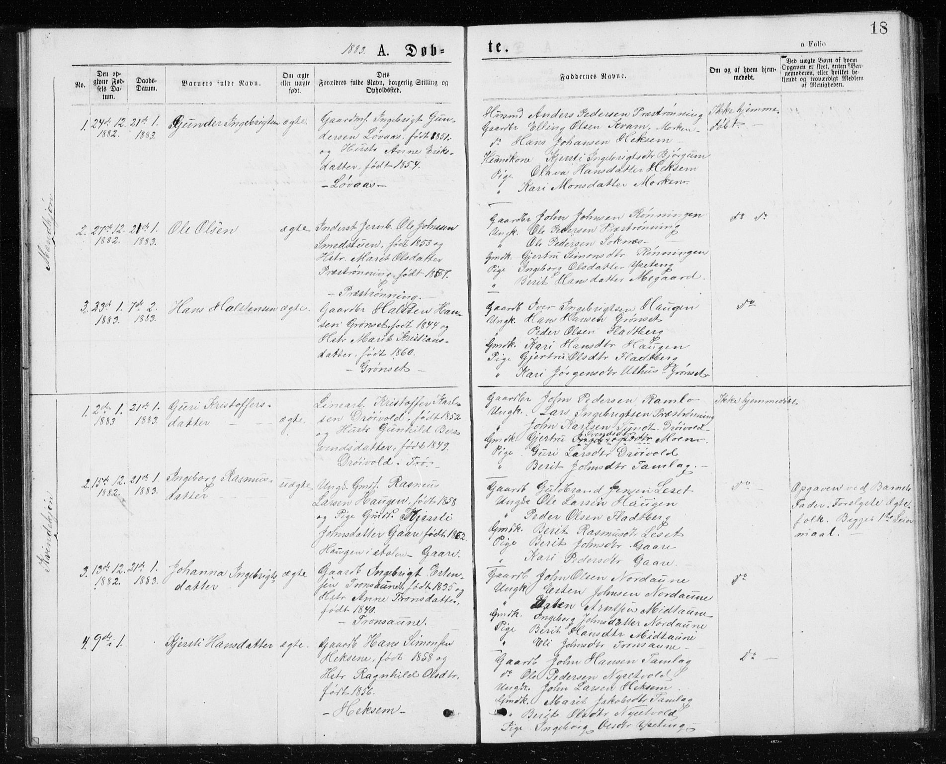 Ministerialprotokoller, klokkerbøker og fødselsregistre - Sør-Trøndelag, SAT/A-1456/685/L0977: Parish register (copy) no. 685C02, 1879-1890, p. 18