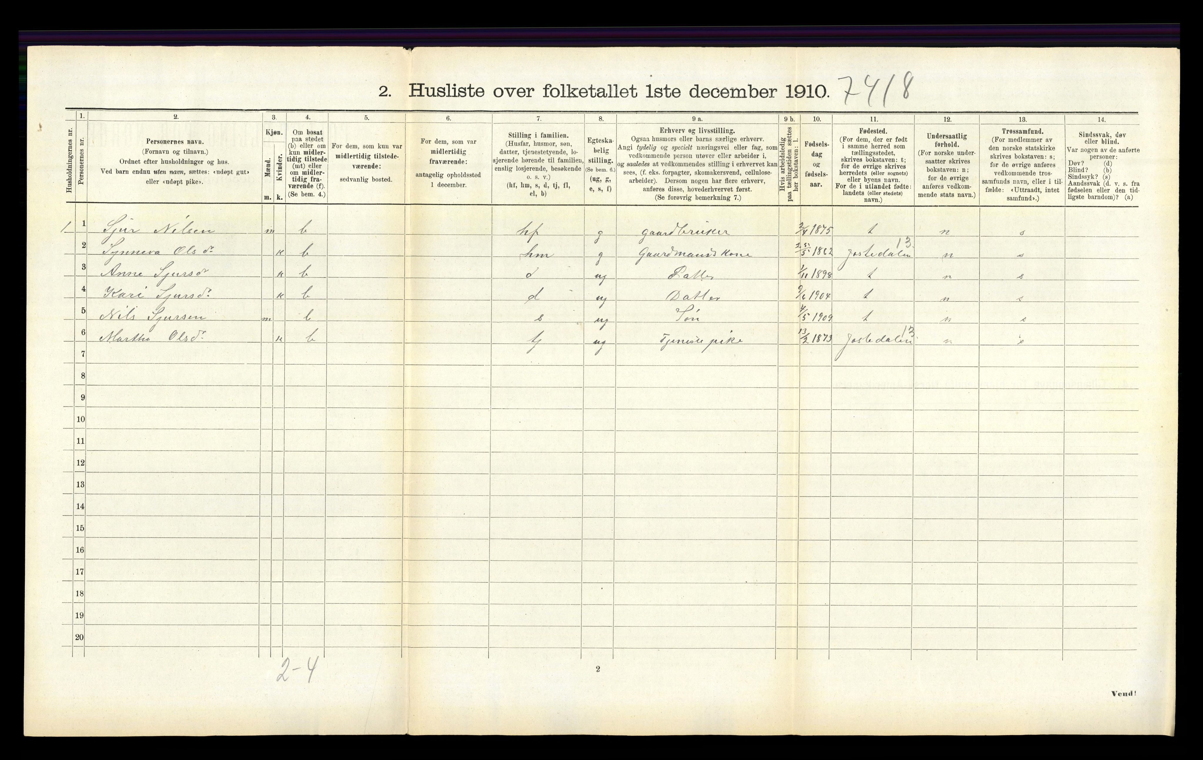 RA, 1910 census for Hafslo, 1910, p. 168