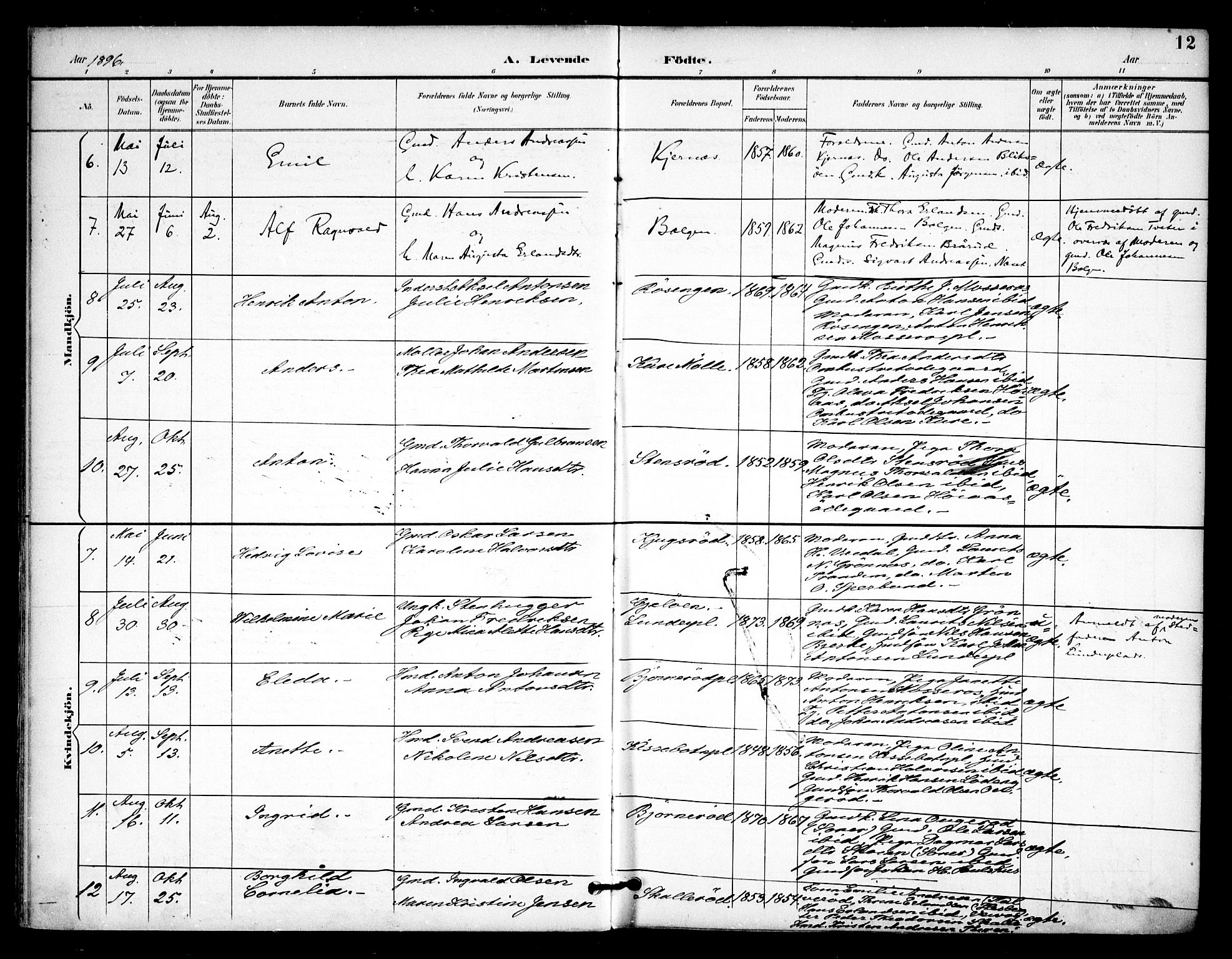 Våler prestekontor Kirkebøker, AV/SAO-A-11083/F/Fa/L0011: Parish register (official) no. I 11, 1893-1909, p. 12